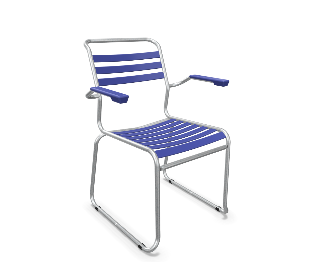 Schaffner Kufen-Lättli-Stuhl Säntis mit Lehne Feuerverzinkt Blau | Schubiger Möbel