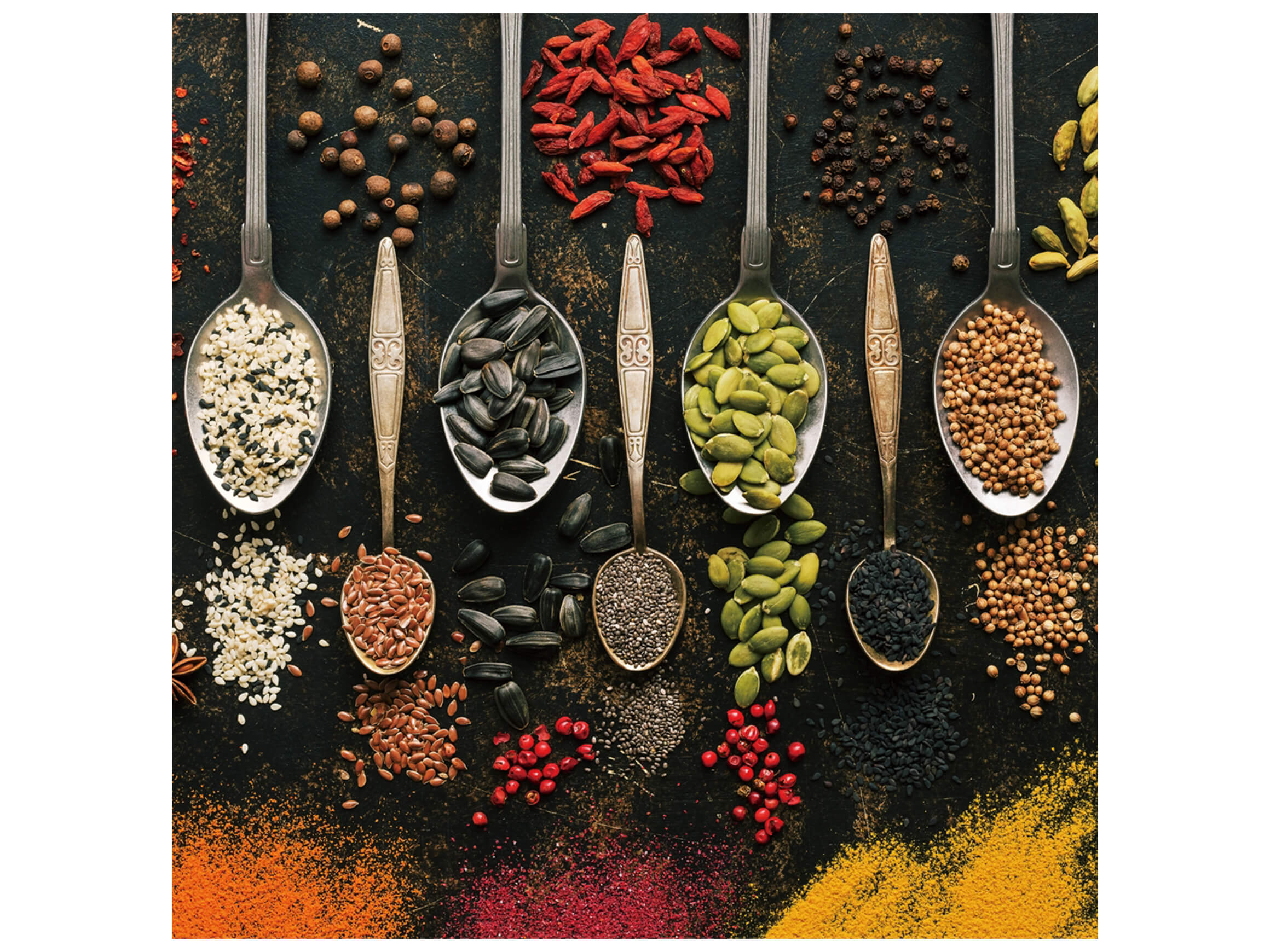 Digitaldruck auf Glas Antike Löffel mit Gewürzen image LAND