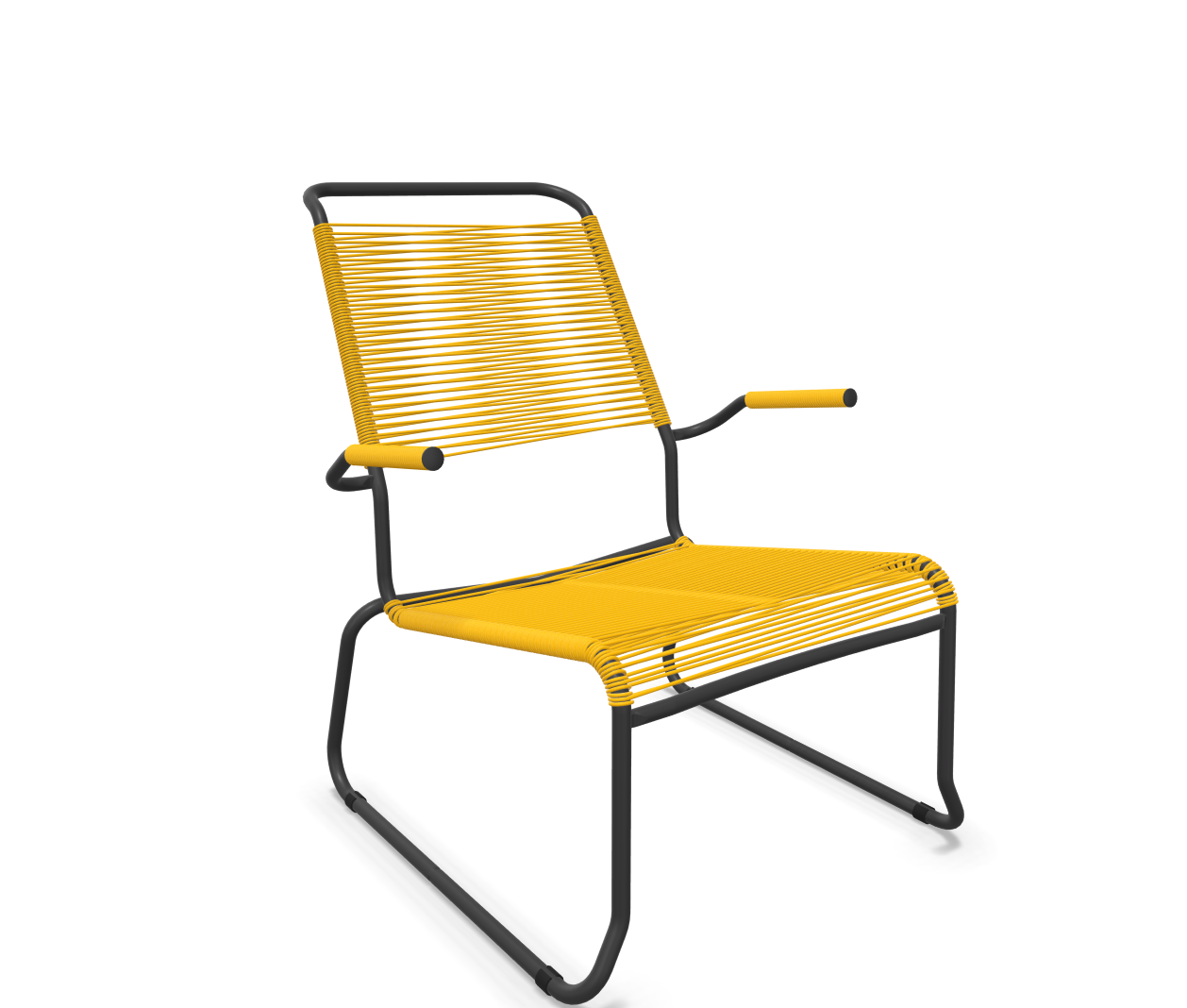 Kufen-Spaghetti-Lounger Säntis mit Lehne / Hochlehner von Schaffner / Farbe: Gelb / Grösse: 68 x 85 cm