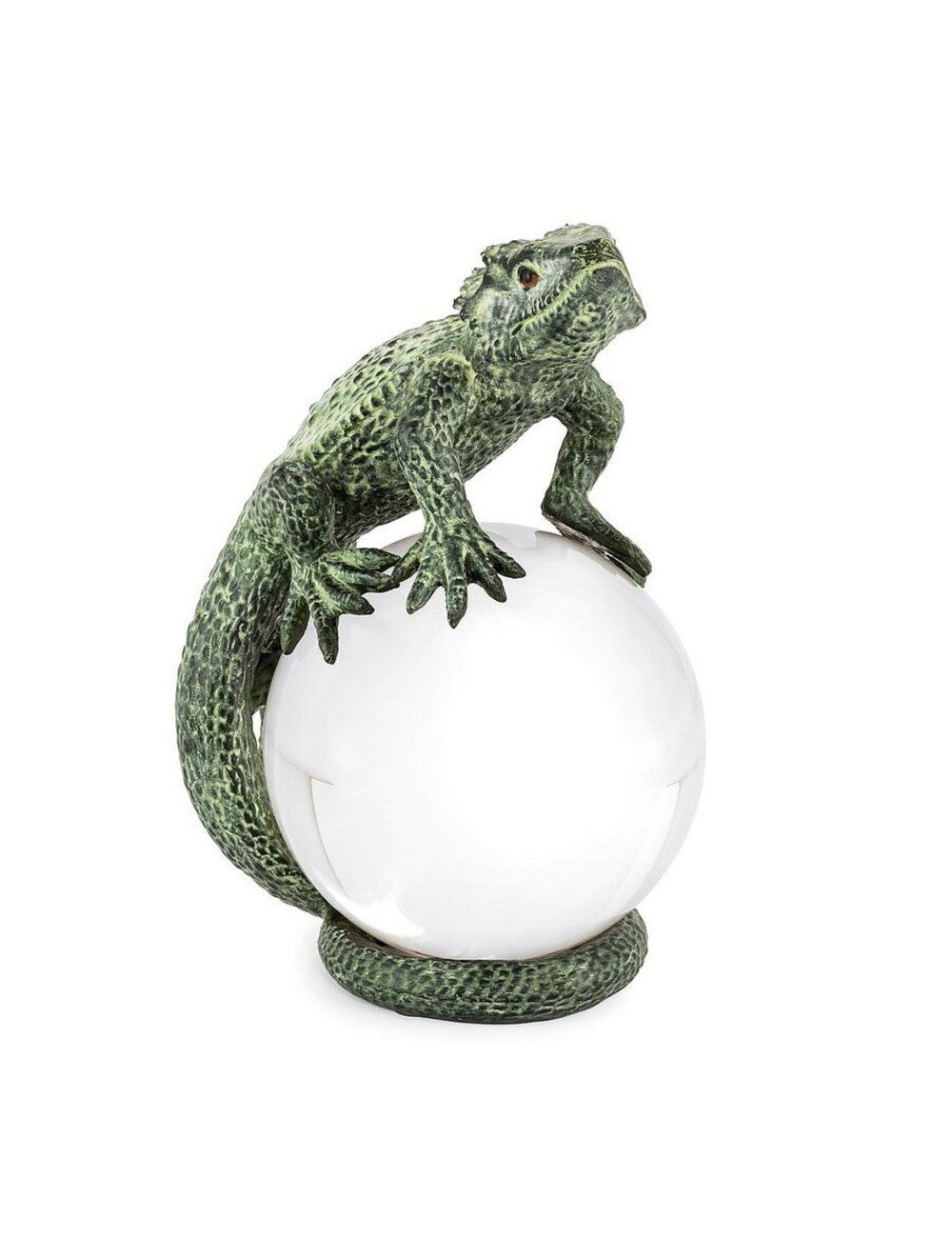 Figur Eidechse Auf Glaskugel Grün H: 20 cm Abhika