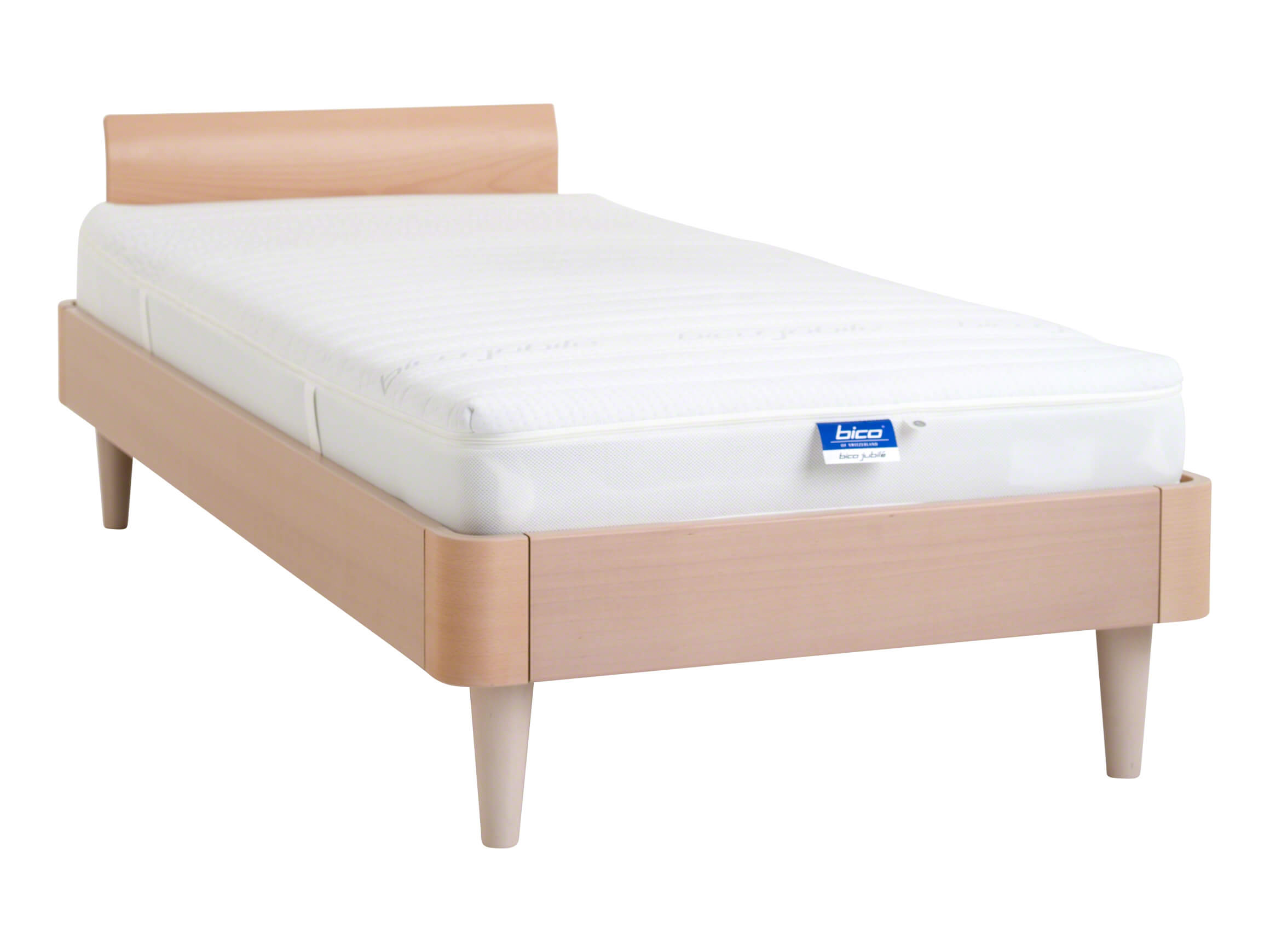 Bett Lenco, Buche Furniert Naturweiss, Holzfüsse, b 95