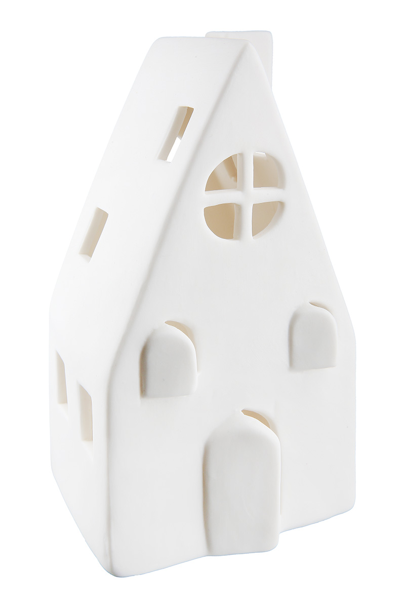 Windlicht mit LED Haus-Led, Windo, Weiss H: 16 cm Gilde