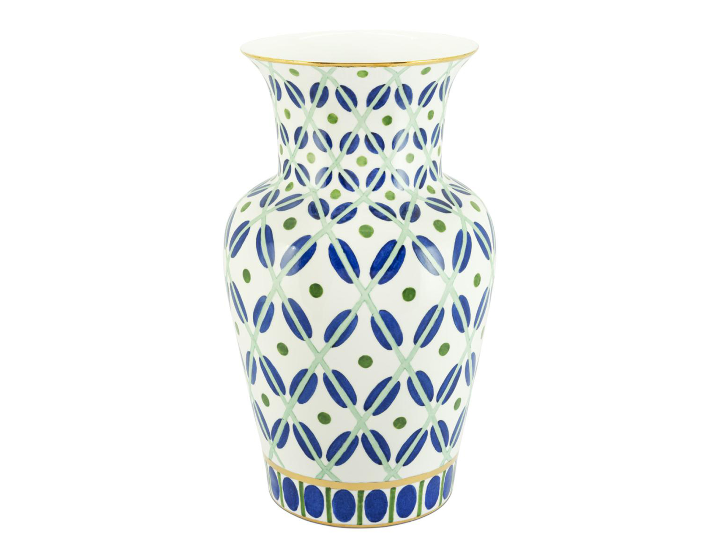 Abhika Vase Geometrische Kleckse Porzellan Blau H: 42 cm  | Schubiger Möbel