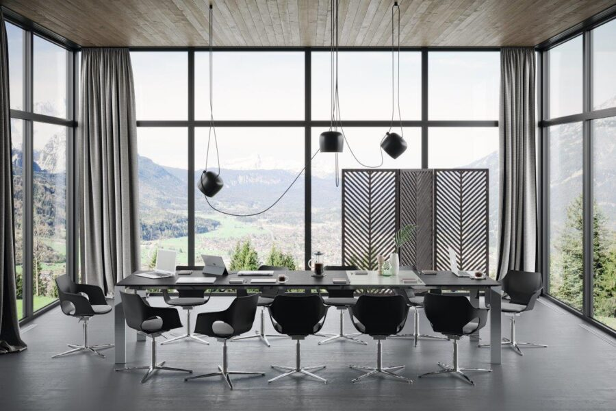 Table de salle à manger Maleo Willisau / Dimensions du plateau de table (LxP) :220 x 95 cm / Matériau du plateau de table : verre