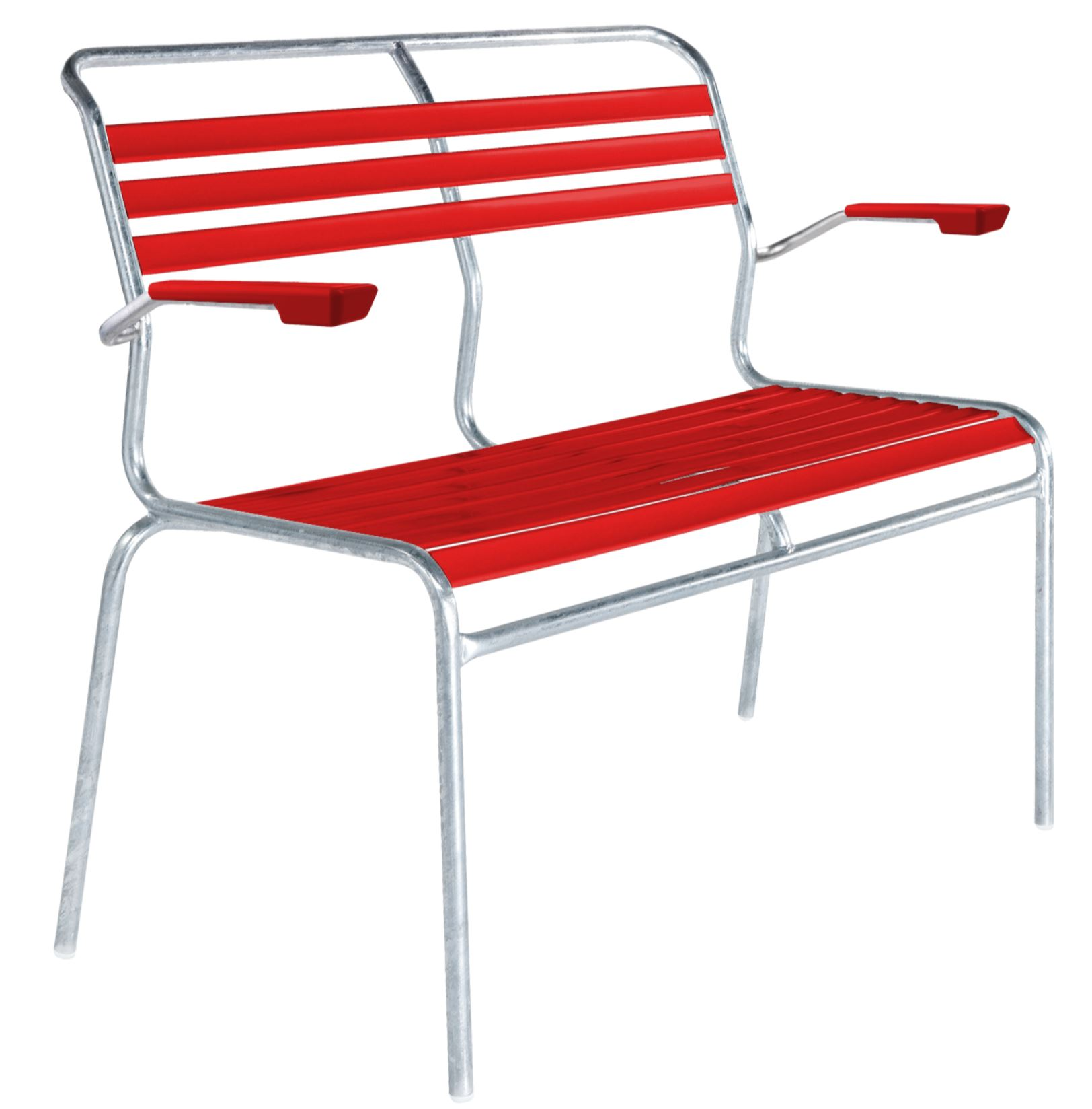 Lättli-Bank Säntis mit Armlehnen Feuerverzinkt von Schaffner / Farbe: Rot / Grösse: 105 x 58 cm