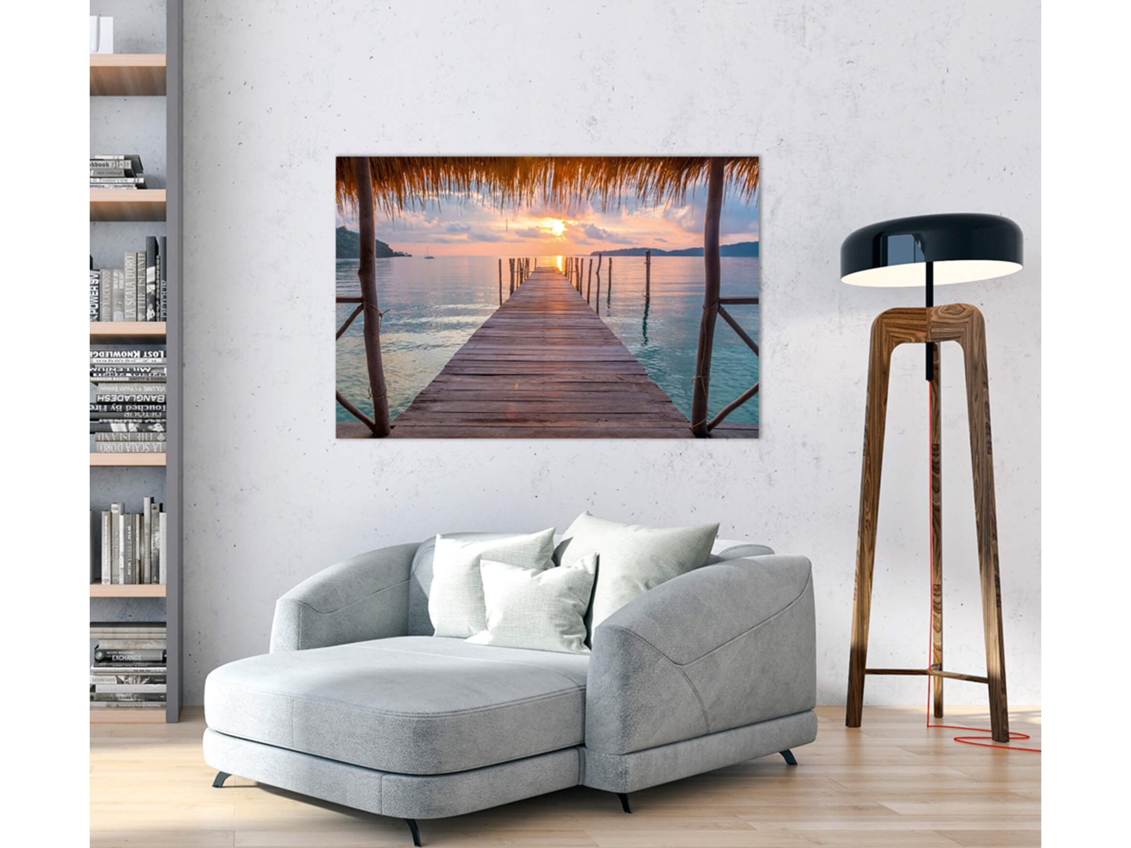 Digital print on acrylic glass jetty in the Caribbean image LAND / Size: 120 x 80 cm