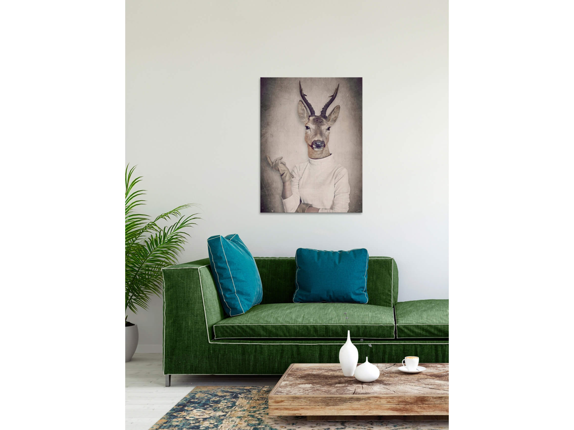 Digitaldruck auf Glas Rehbock mit Pullover image LAND