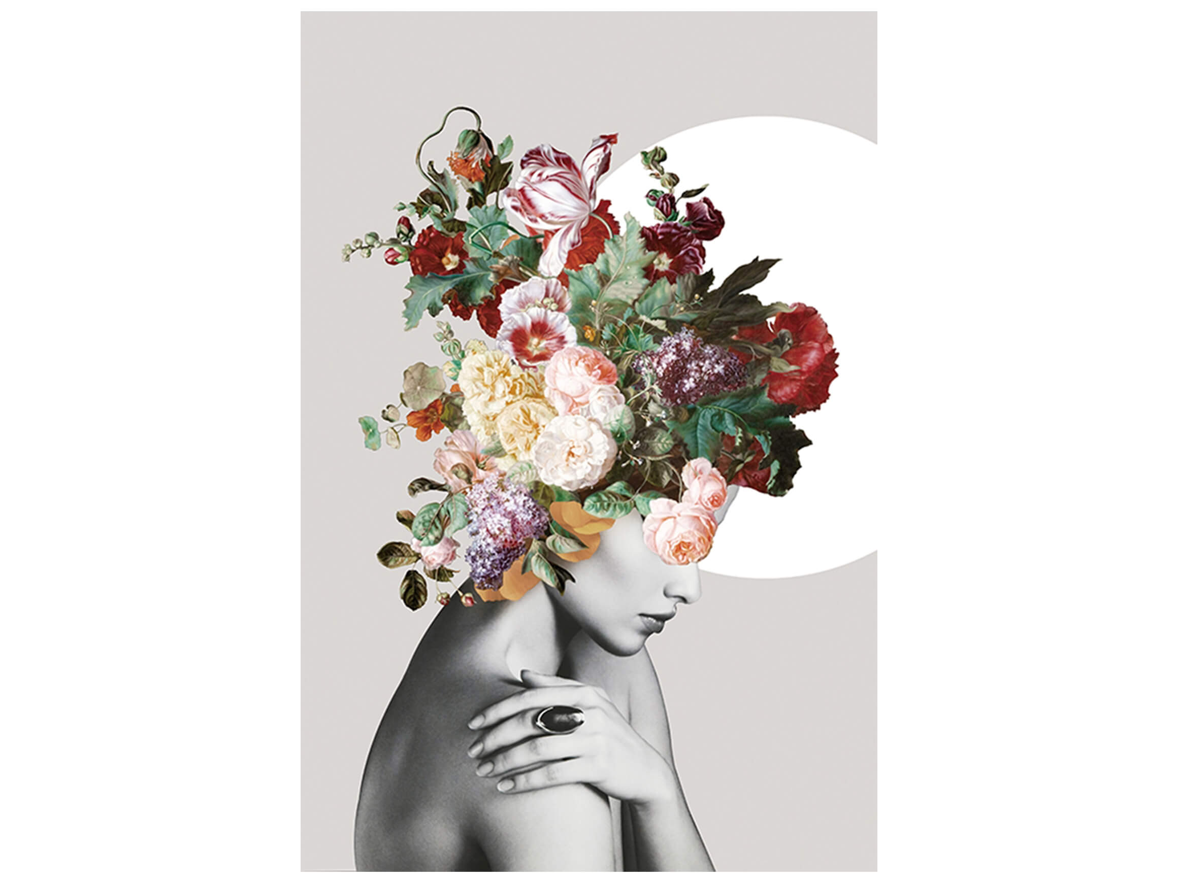 Digitaldruck auf Glas Schönheit mit Blumenperücke image LAND