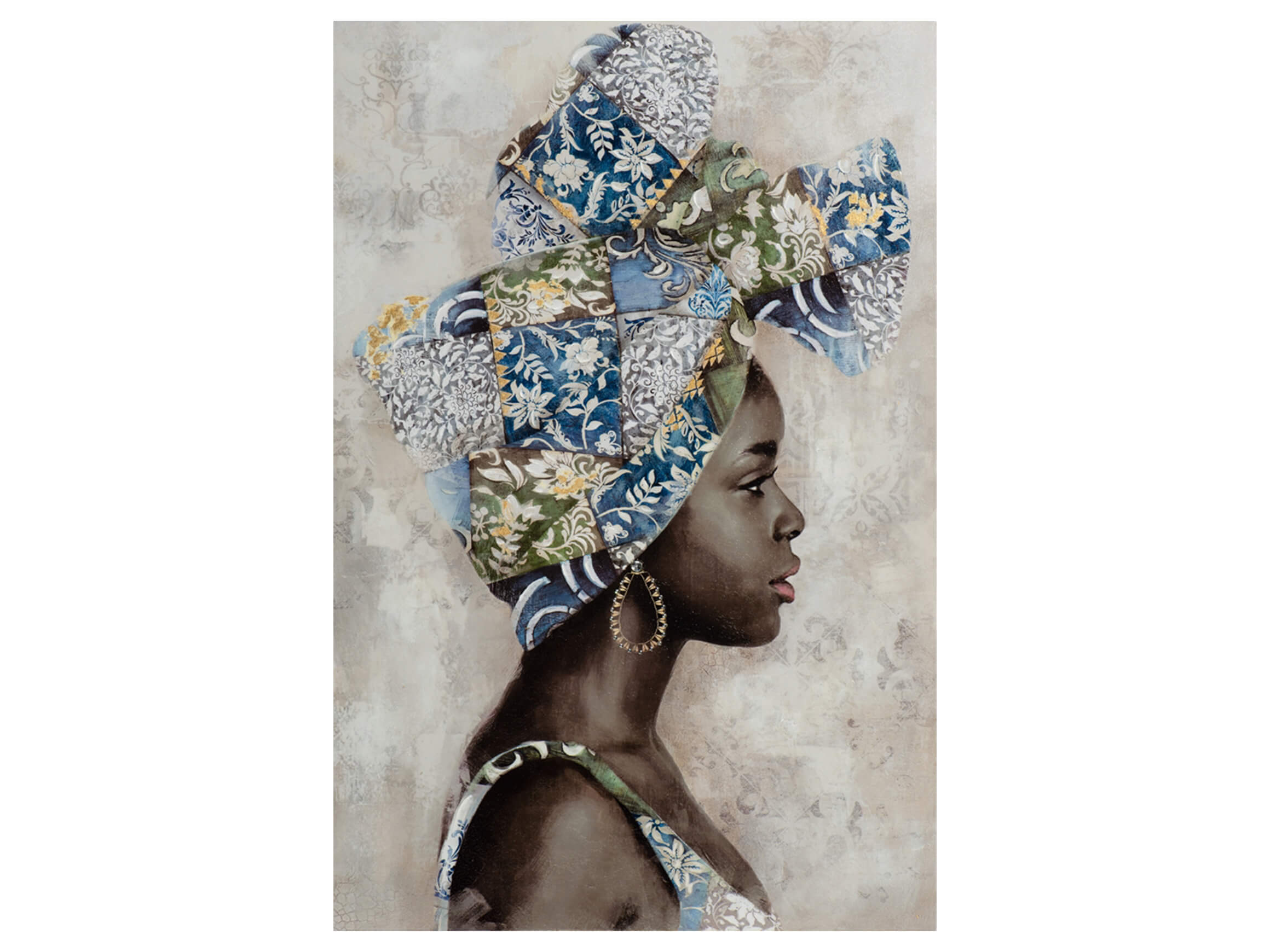 image LAND Bild Dunkle Schönheit mit Blauem Turban 1 Blau | Schubiger Möbel