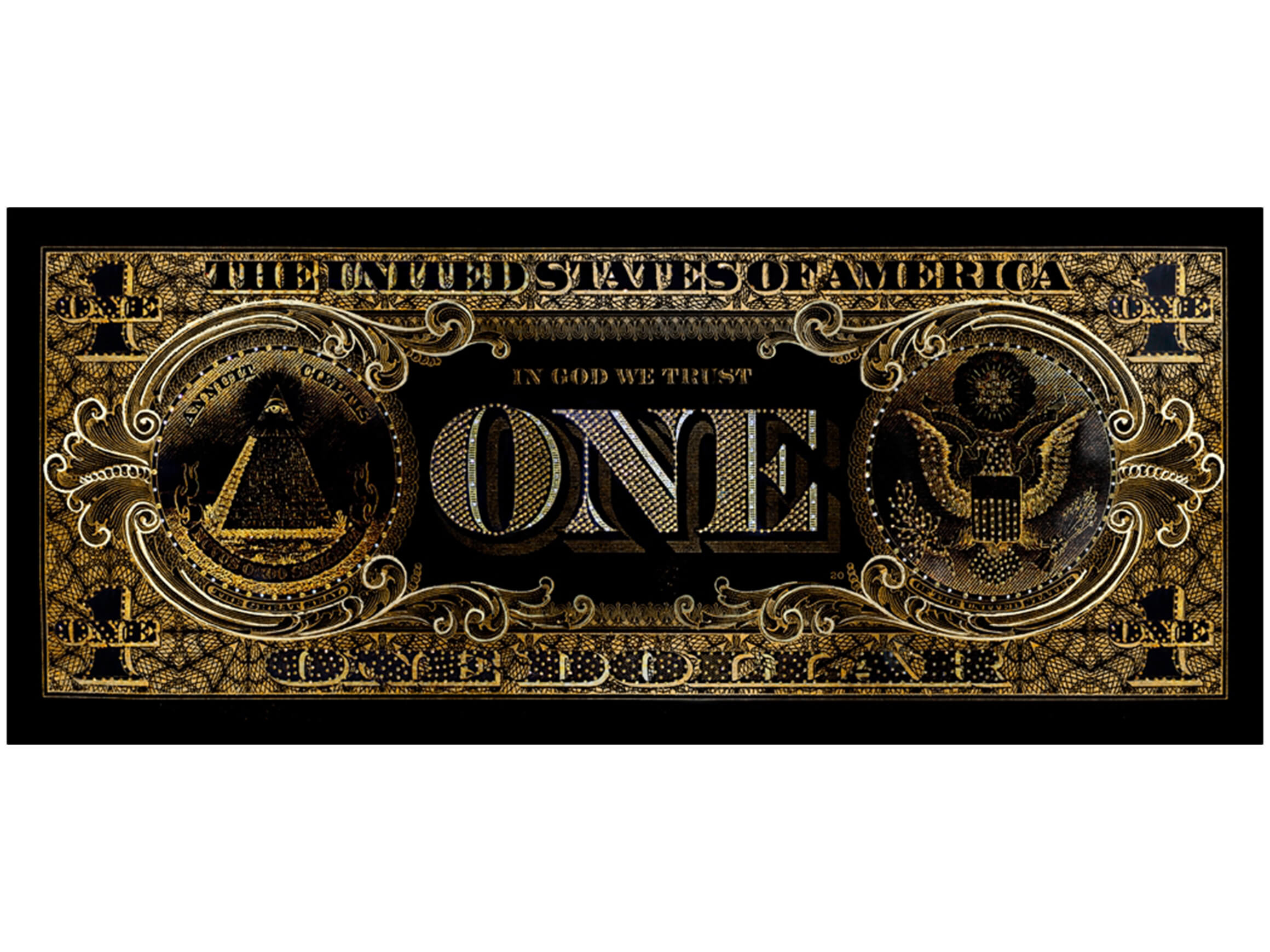 Digitaldruck auf Glas Ein-Dollar-Schein in Schwarz und Gold image LAND