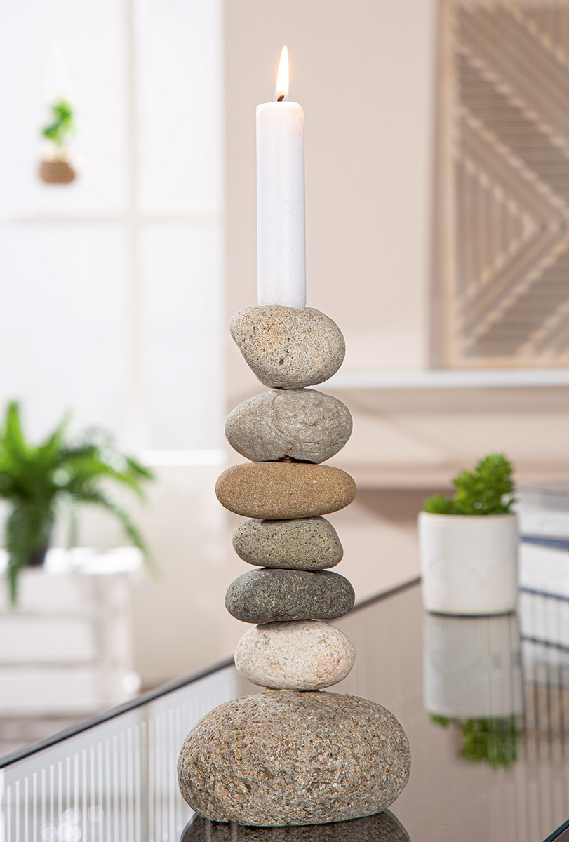 Kerzenleuchter Stein, Grau H: 23 cm Gilde