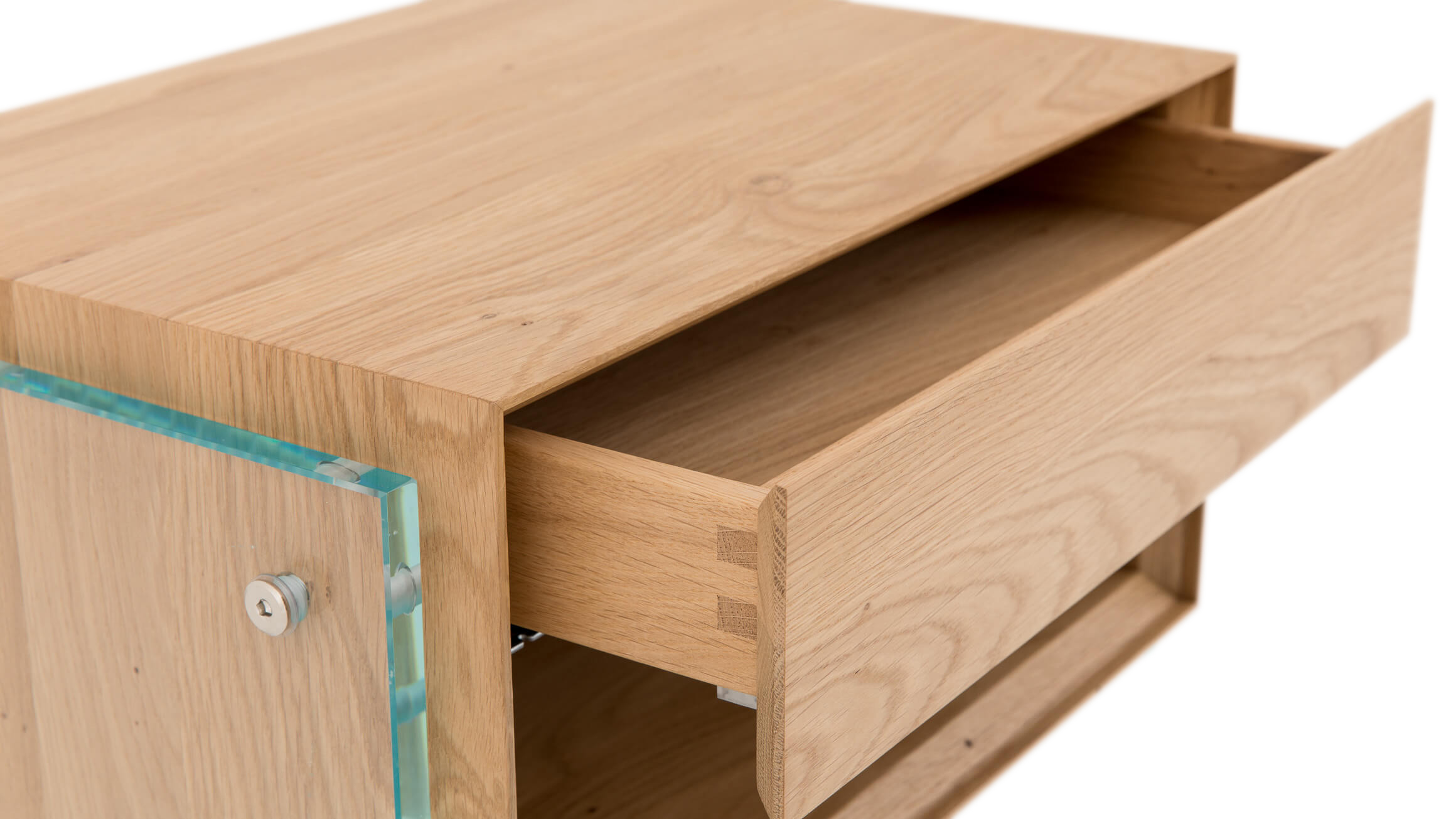 Nachttisch Flava, Eiche Geölt, Glas, b 52 cm t 35 cm h 52 cm