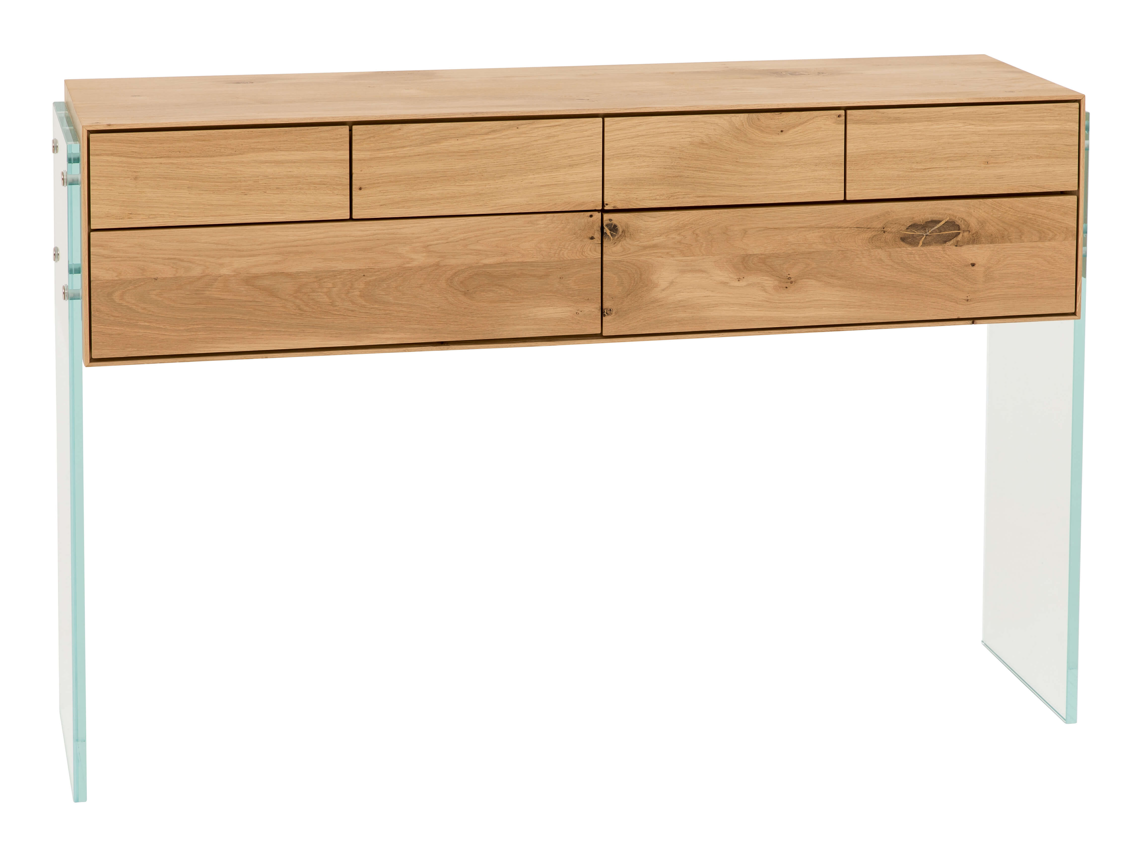 Konsole Flava, Eiche Massiv, Glas, 6 Schubladen, b 120