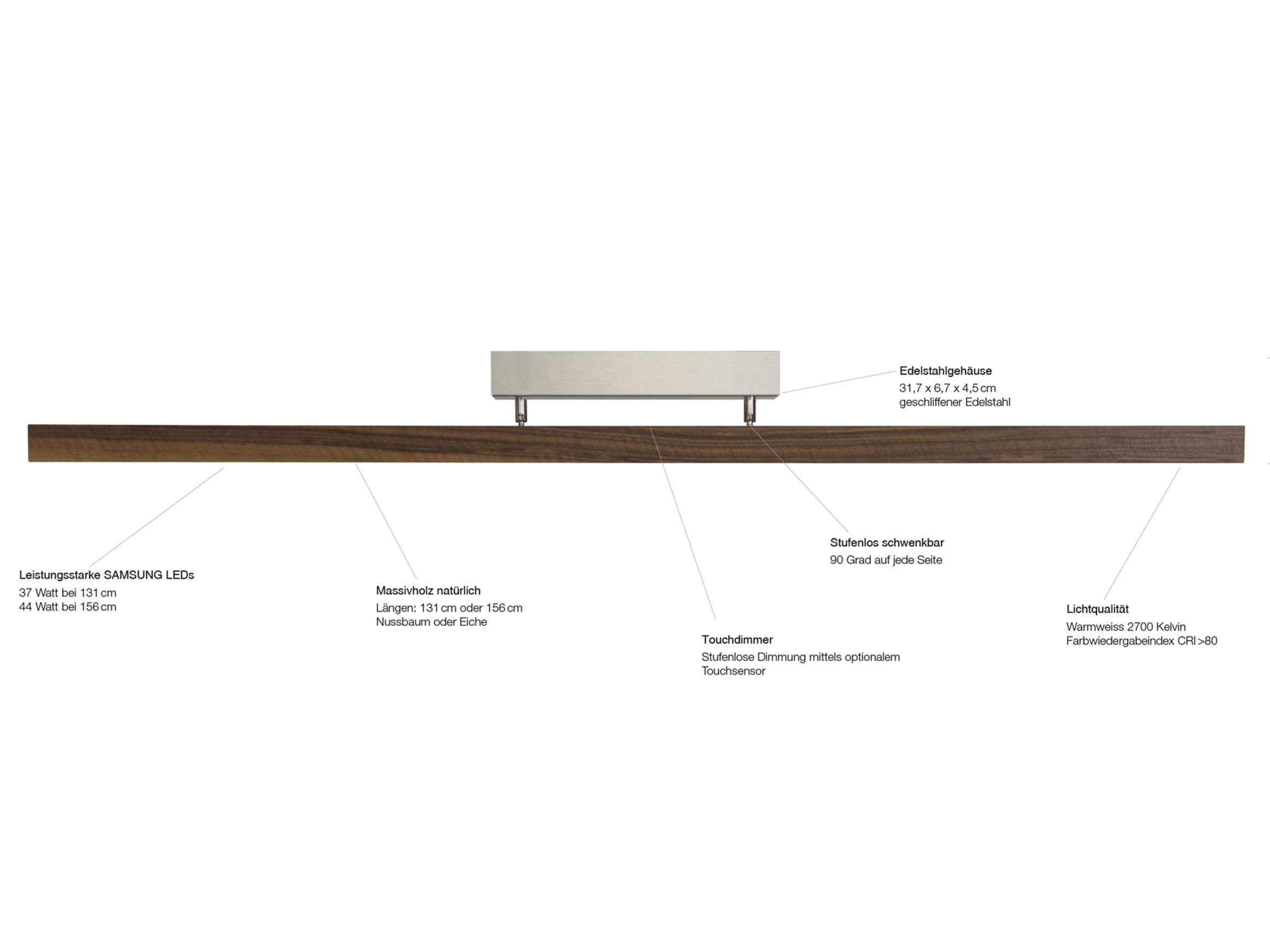 Stückholz Palü 2 Nussbaum b: 131cm Inkl. Dimmer