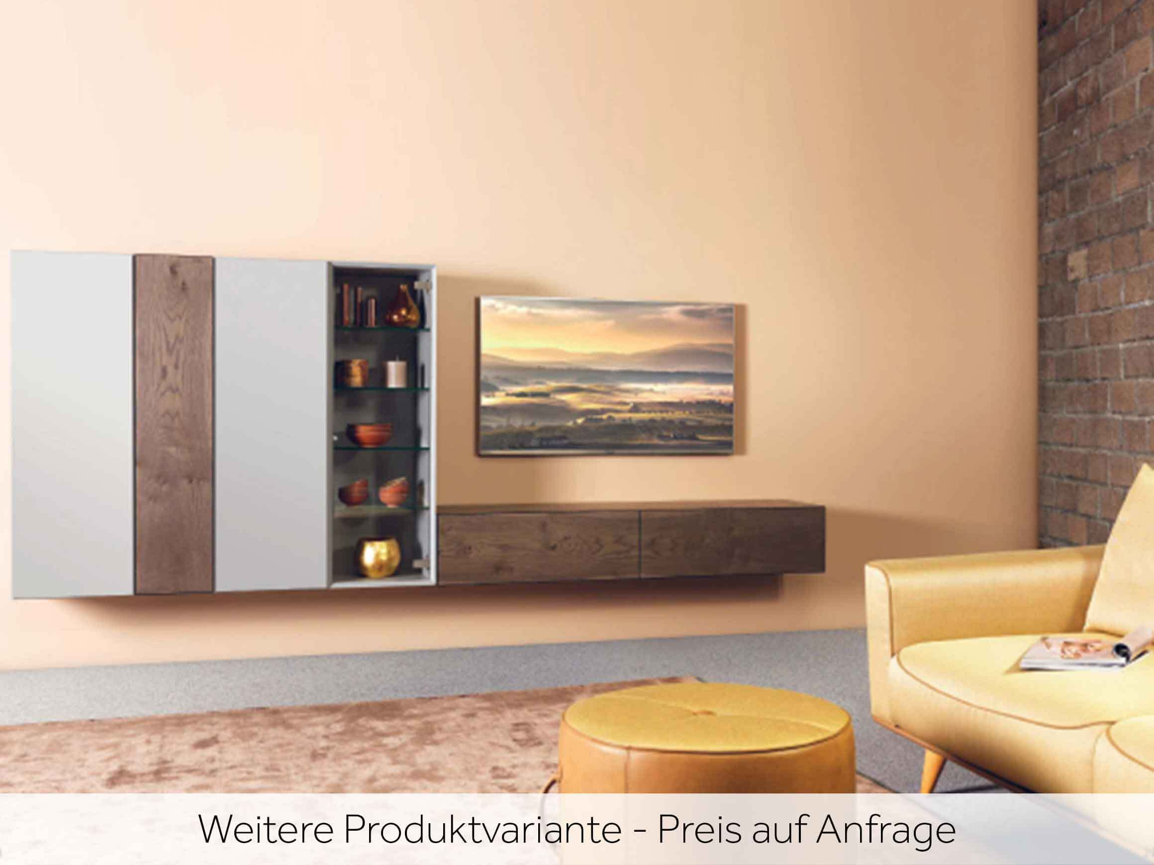 Wohnwand Porto, Grau, Eiche Vergraut, Glas, b 267 cm t 40 cm h 120 cm