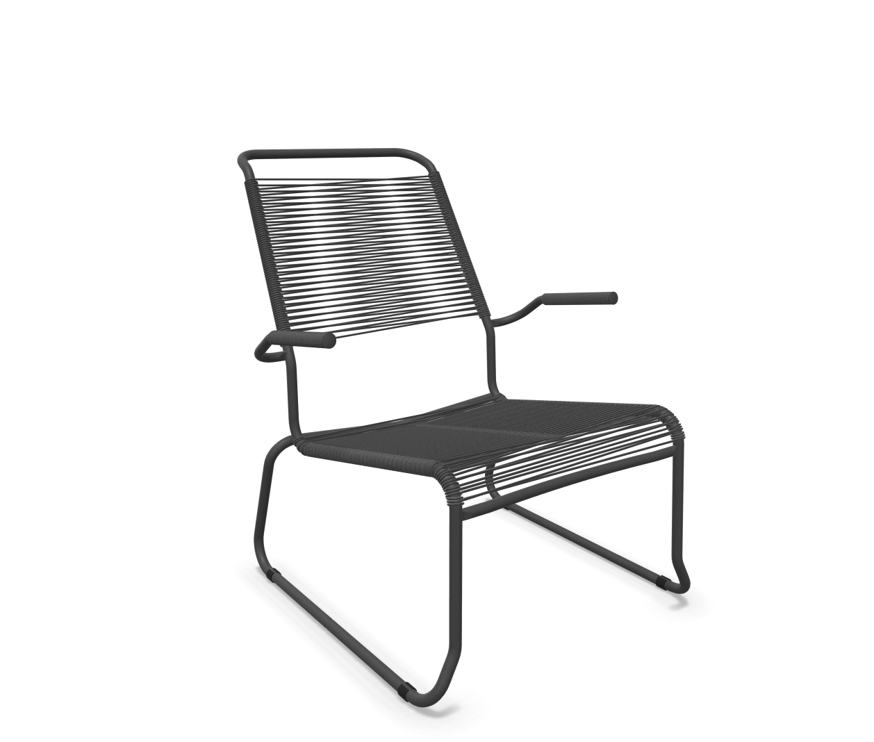 Kufen-Spaghetti-Lounger Säntis mit Lehne / Hochlehner von Schaffner / Farbe: Anthrazit / Grösse: 68 x 85 cm