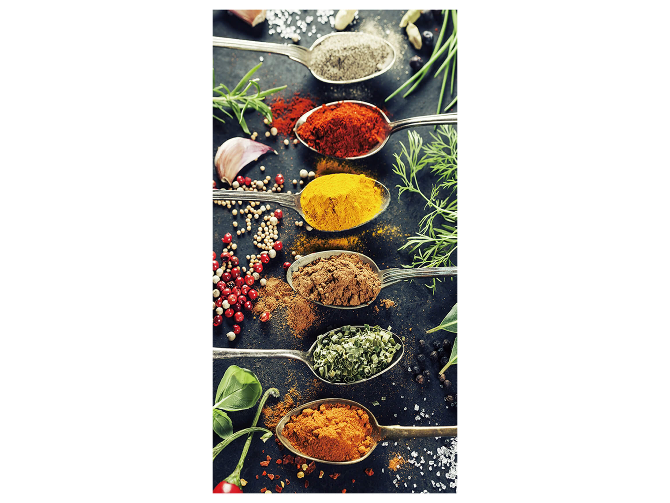 Digitaldruck auf Glas Antike Löffel mit Gewürzen image LAND