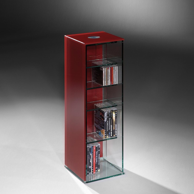 Cd-Rack Cain, Floatglas Rubinrot, Für 100 Cds, b 28 cm
