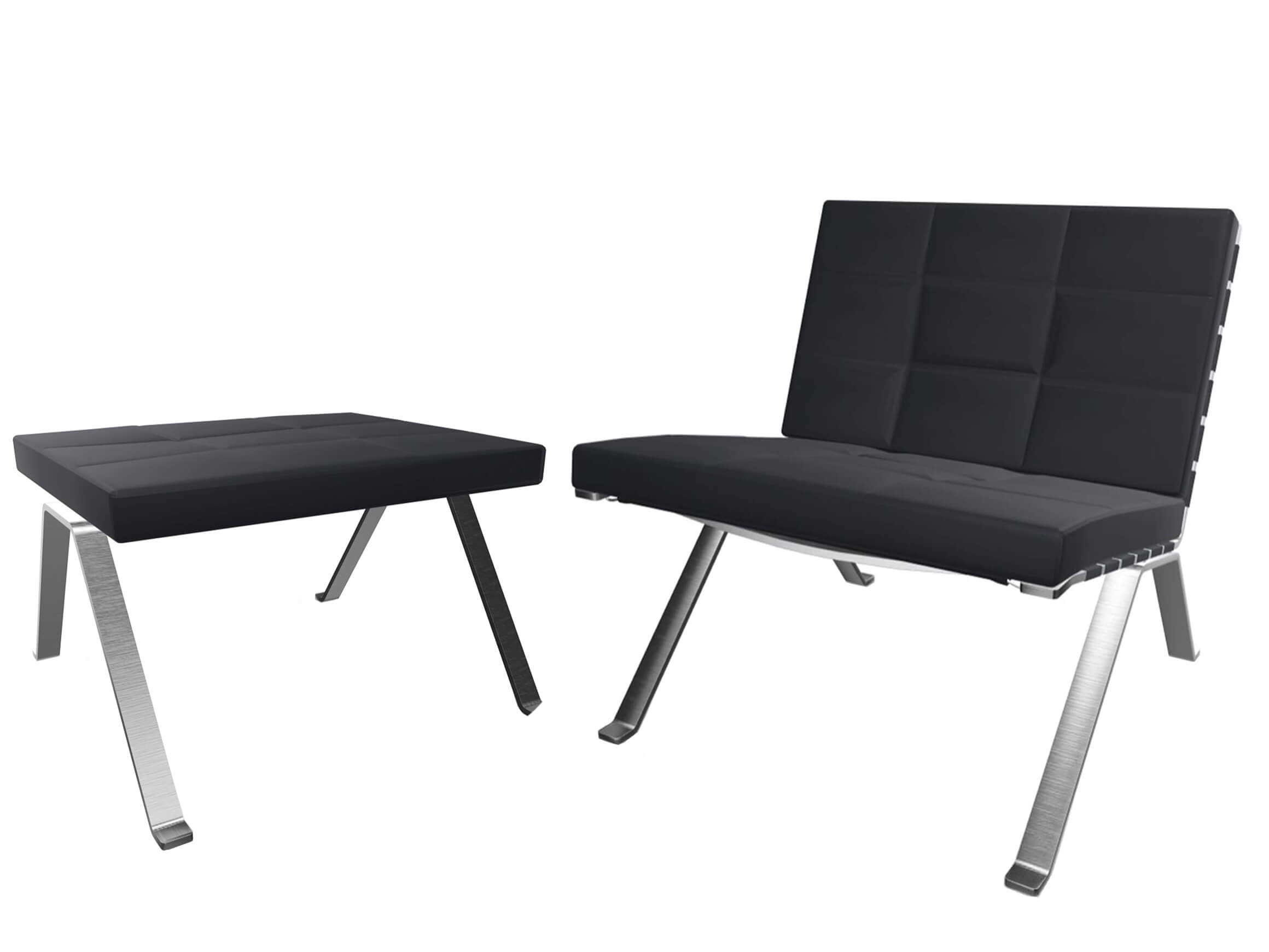 Sessel + Hocker 1600 Girsberger / Farbe: Schwarz / Bezugsmaterial: Leder