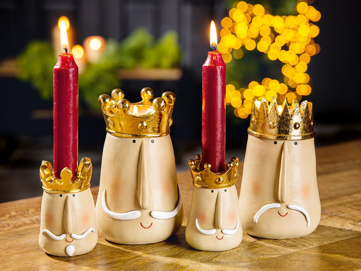 Kerzenleuchter Monsieur, Assortiert, Beige H: 14 cm Gilde