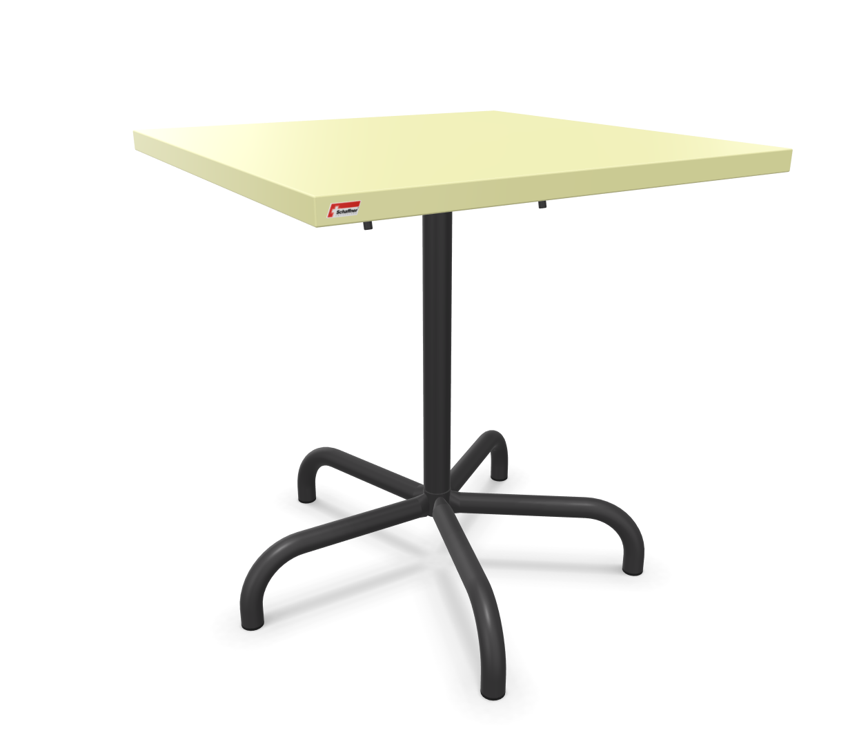 Säntis square metal table from Schaffner / Colour: boxwood yellow / Size: 70 x 70 cm