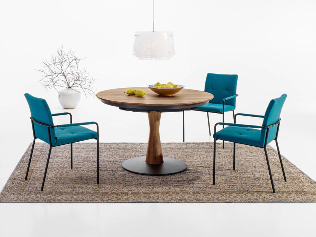 Esstisch Rota, Ausziehbar, Eiche Massiv, Durchmesser 120 cm h 74 cm