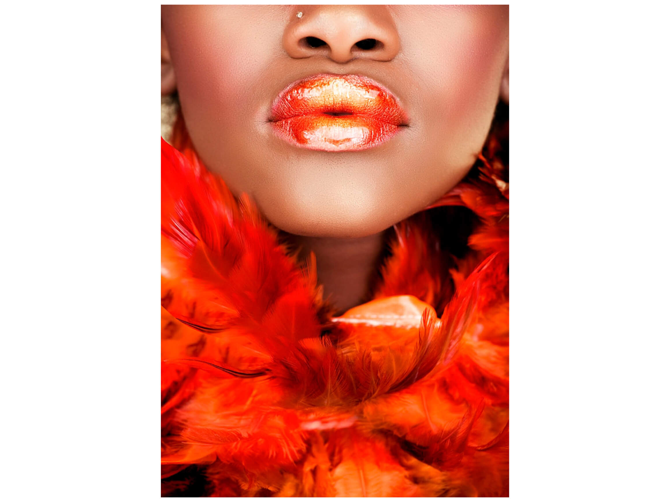 Digitaldruck auf Glas Schönheit mit Roter Federboa image LAND