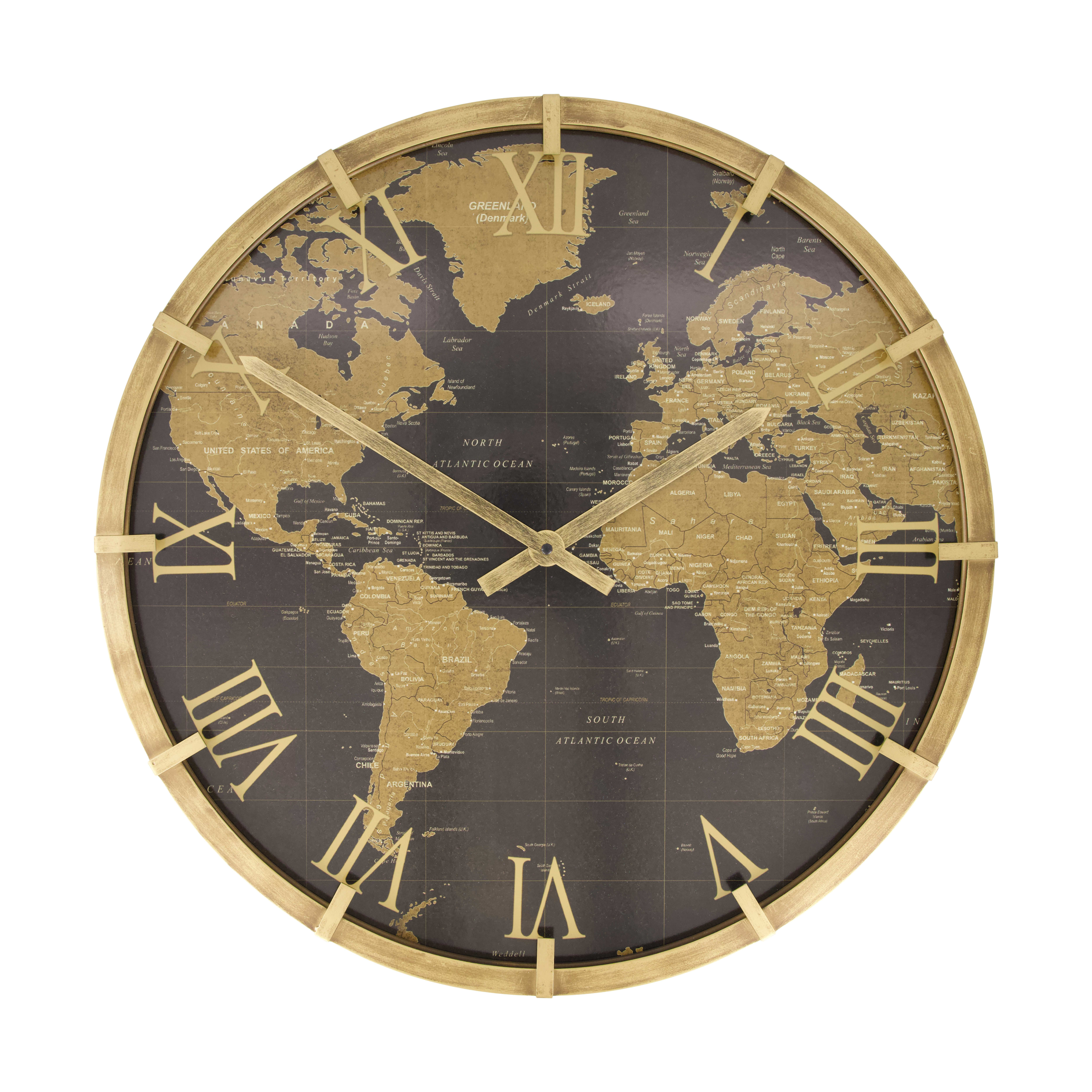 Uhr Weltkugel, Schwarz D: 58 cm Decofinder