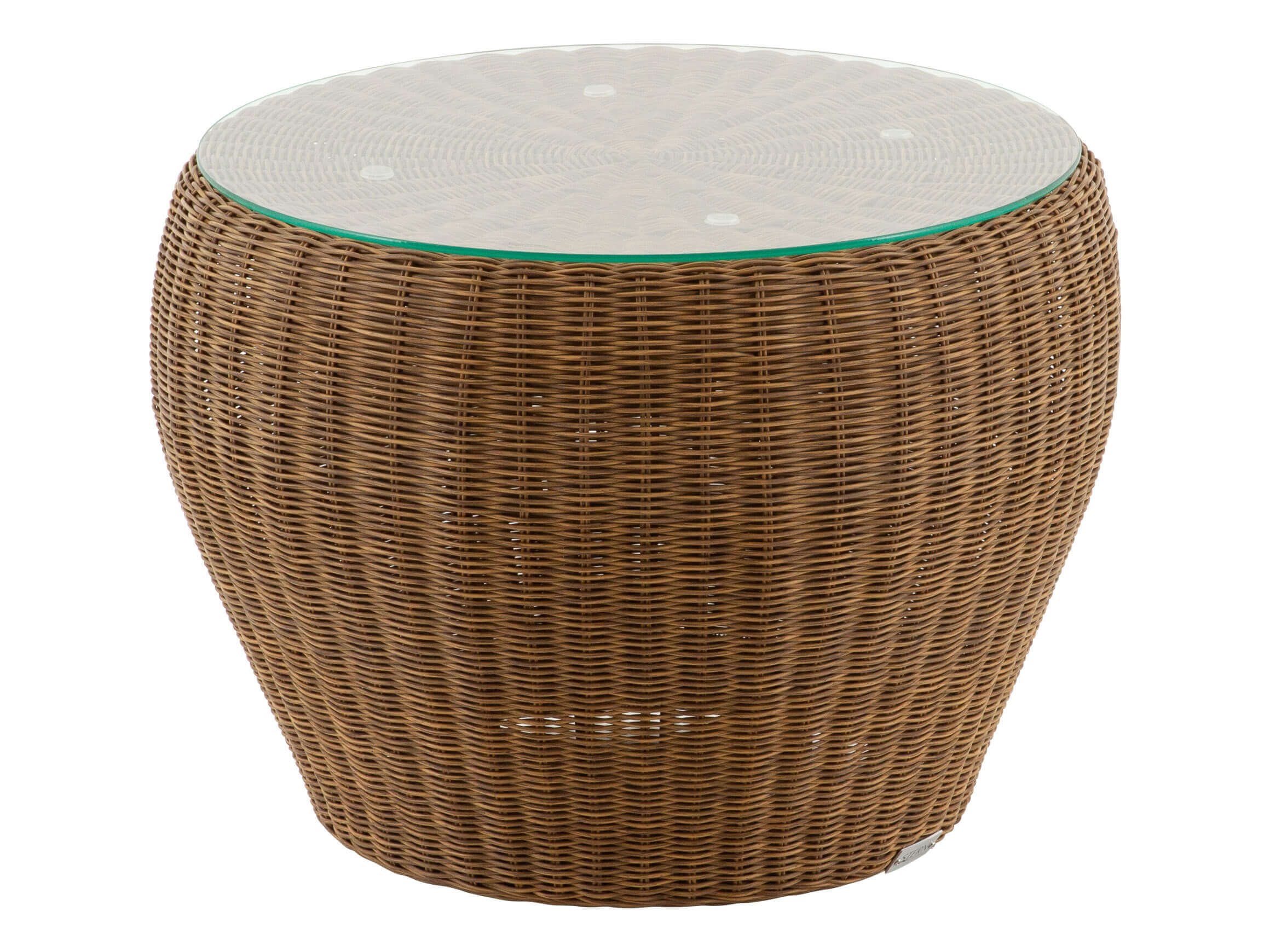 Table club Anny Angelique de Stern, plateau en verre, aluminium tressé cannelle,