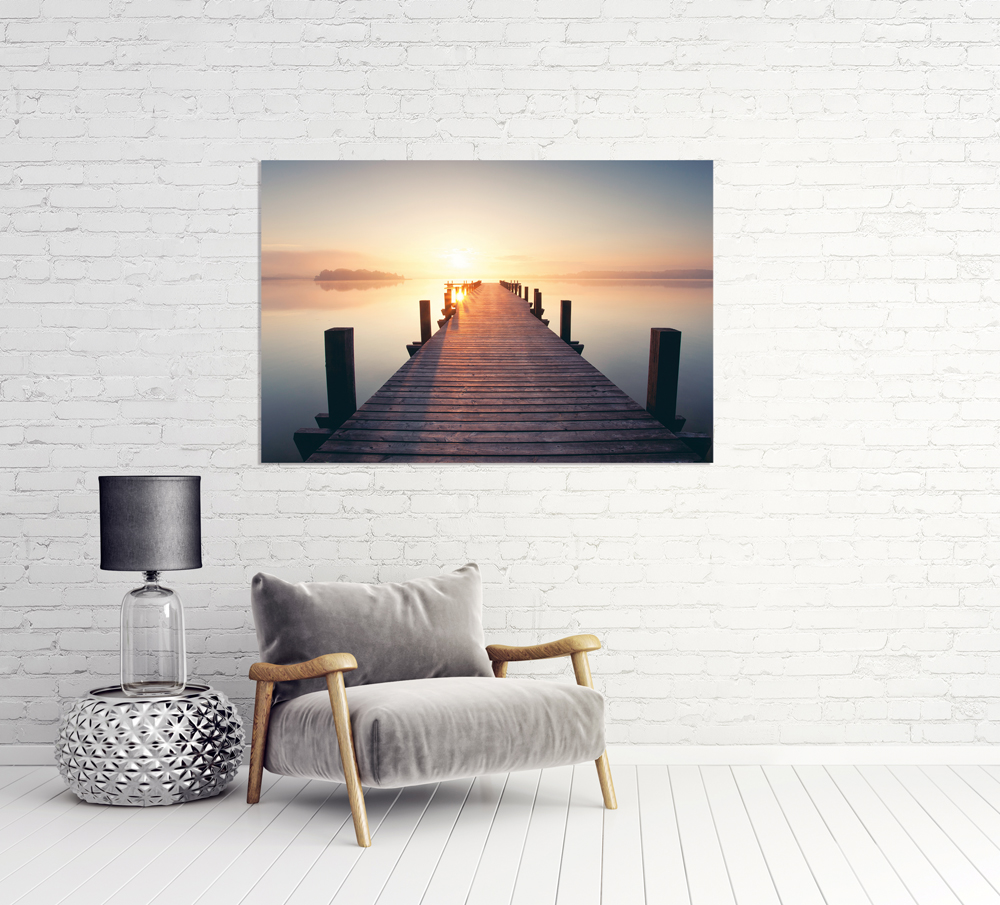 Alubild Holzsteg in Den Sonnenuntergang image LAND
