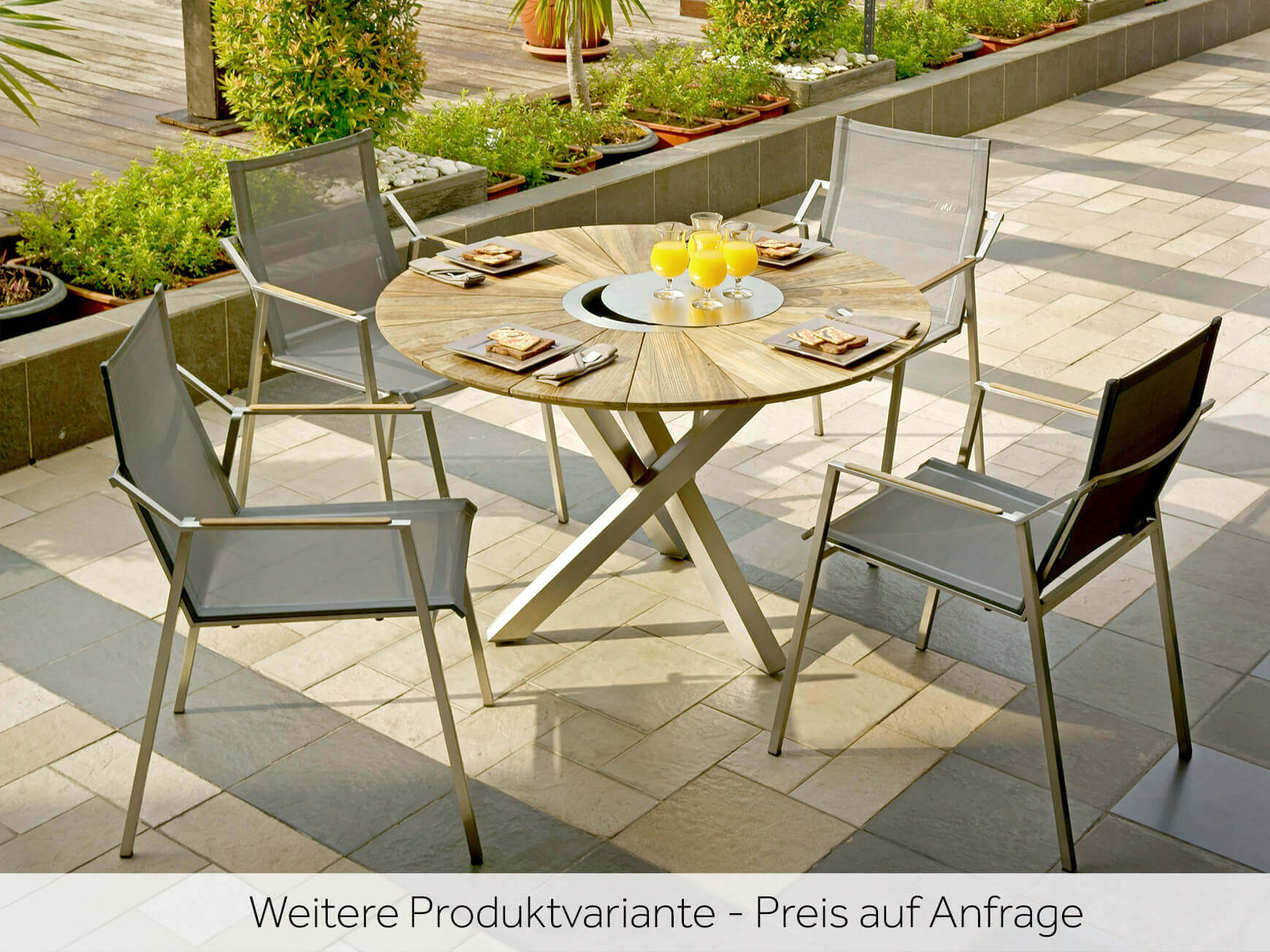 Table de jardin Oryx, ronde, teck, acier inoxydable, diamètre 120 cm h 75 cm