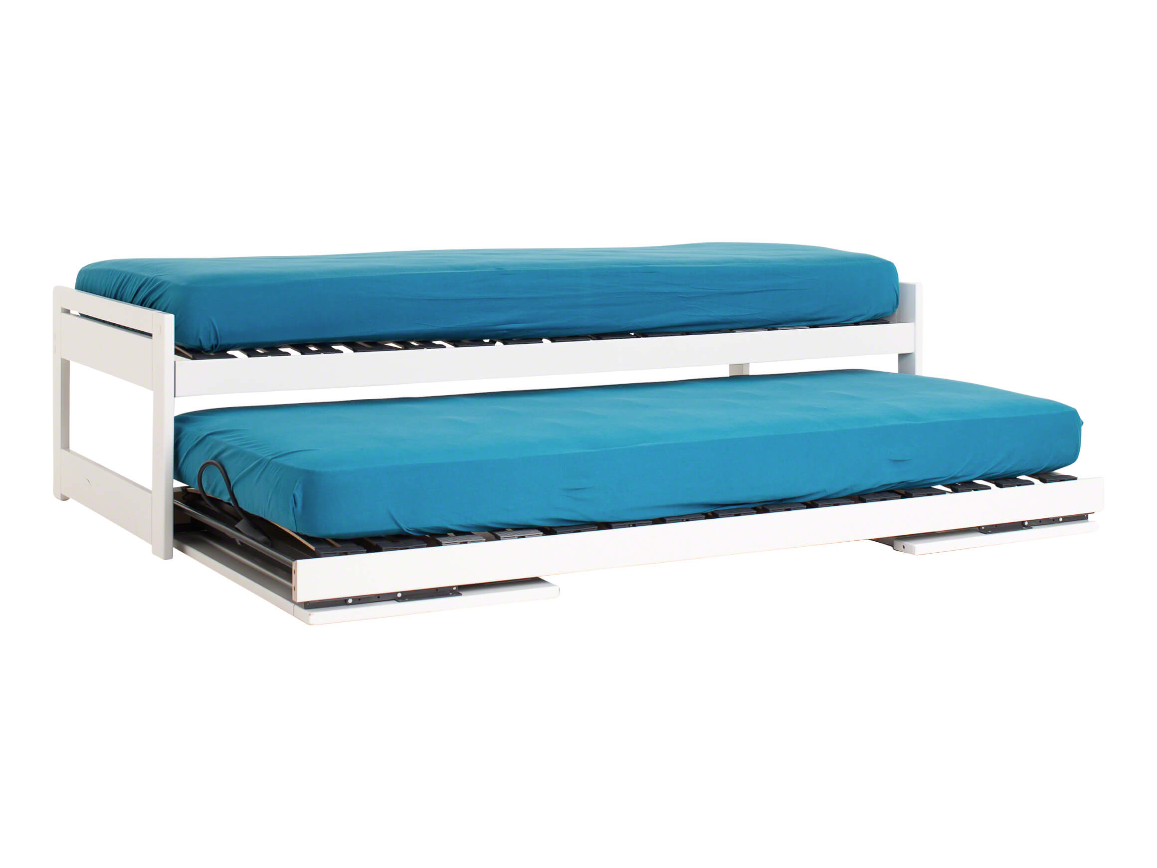 Doppelbett Bico, Buche Lack Weiss, Füsse Klappbar, B205