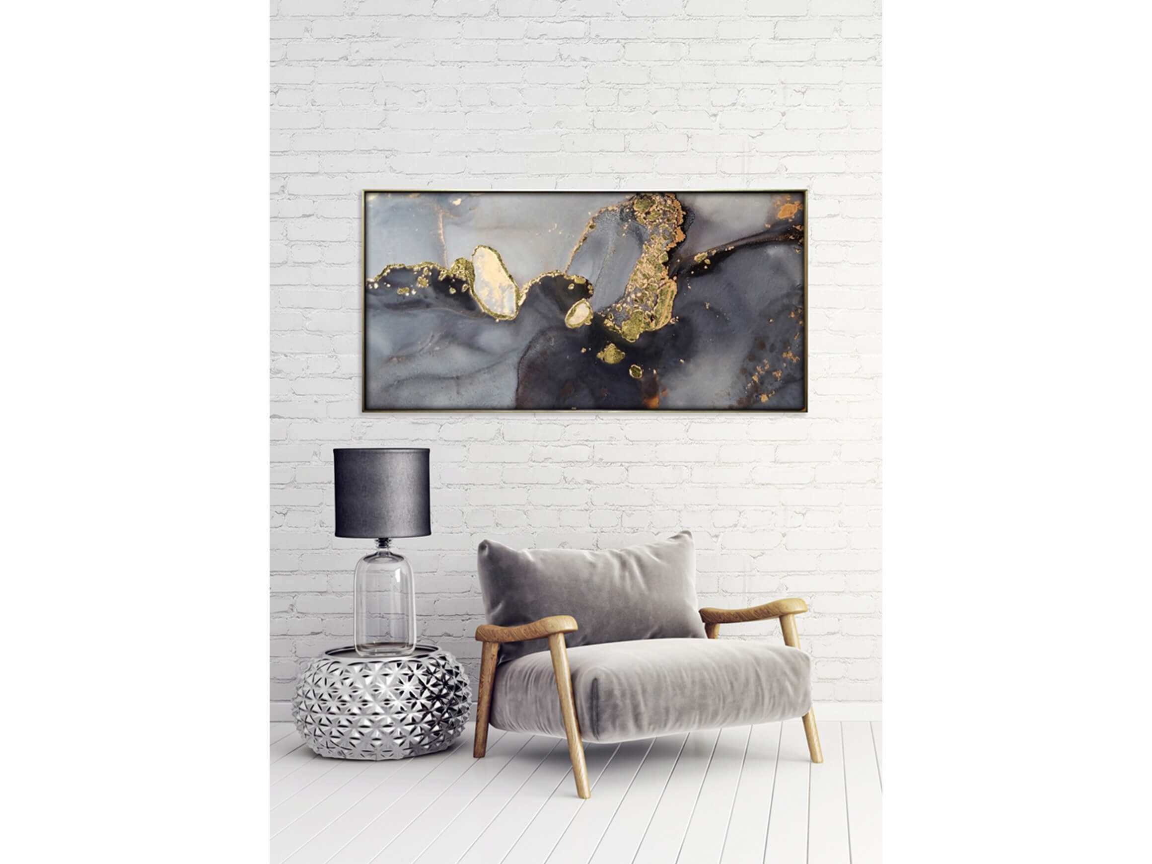 Digitaldruck auf Glas Abstrakt in Grau und Gold image LAND