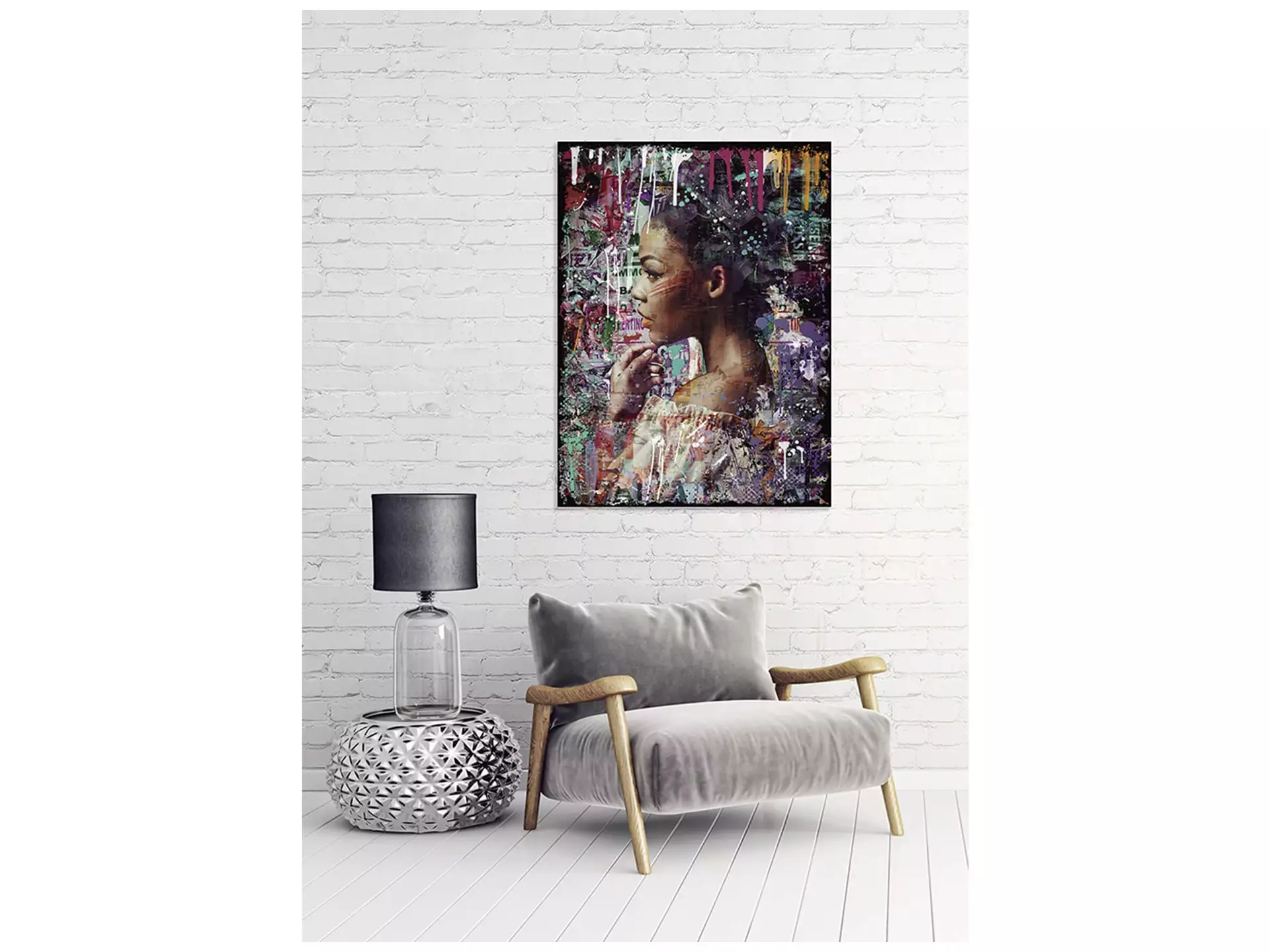 Digitaldruck auf Glas Street Art Schöne im Farbenregen image LAND / Grösse: 120 x 90 cm