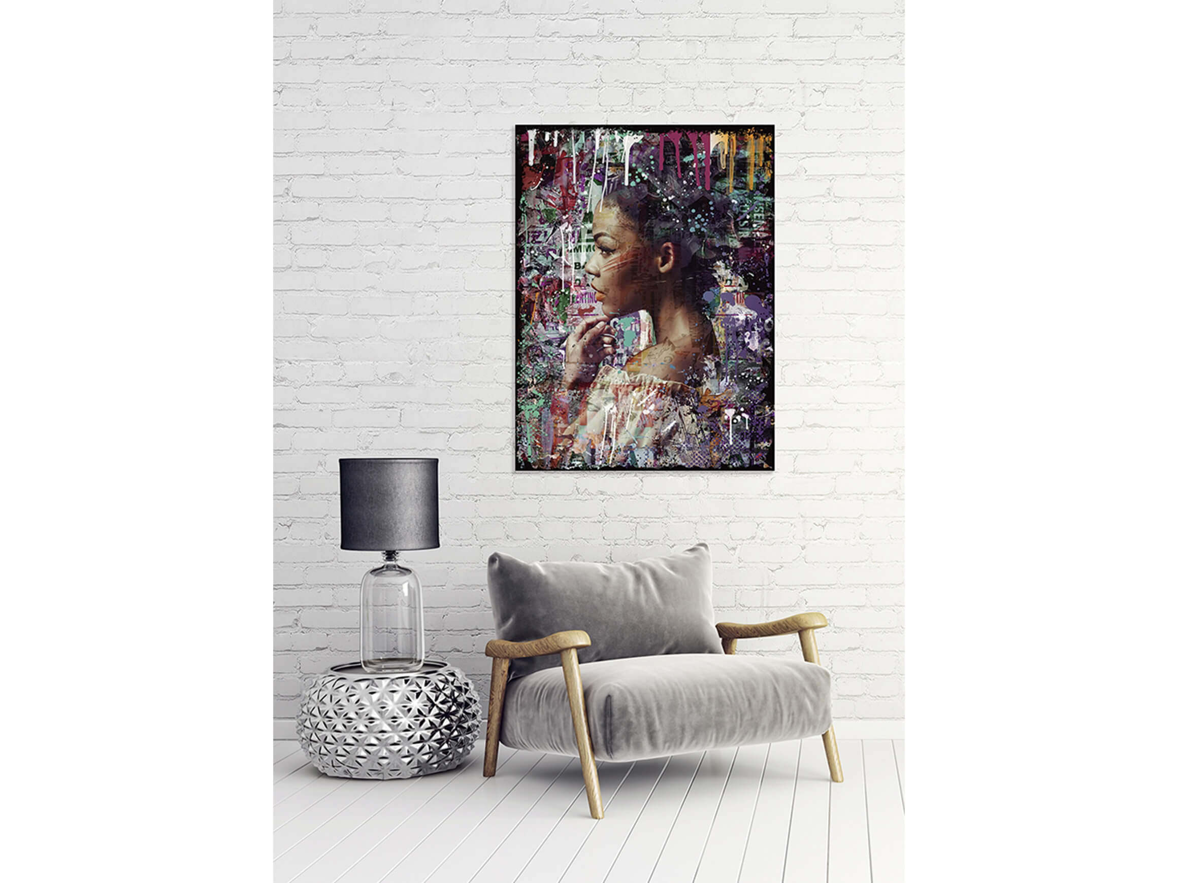 Digitaldruck auf Glas Street Art Schöne im Farbenregen image LAND / Grösse: 120 x 90 cm