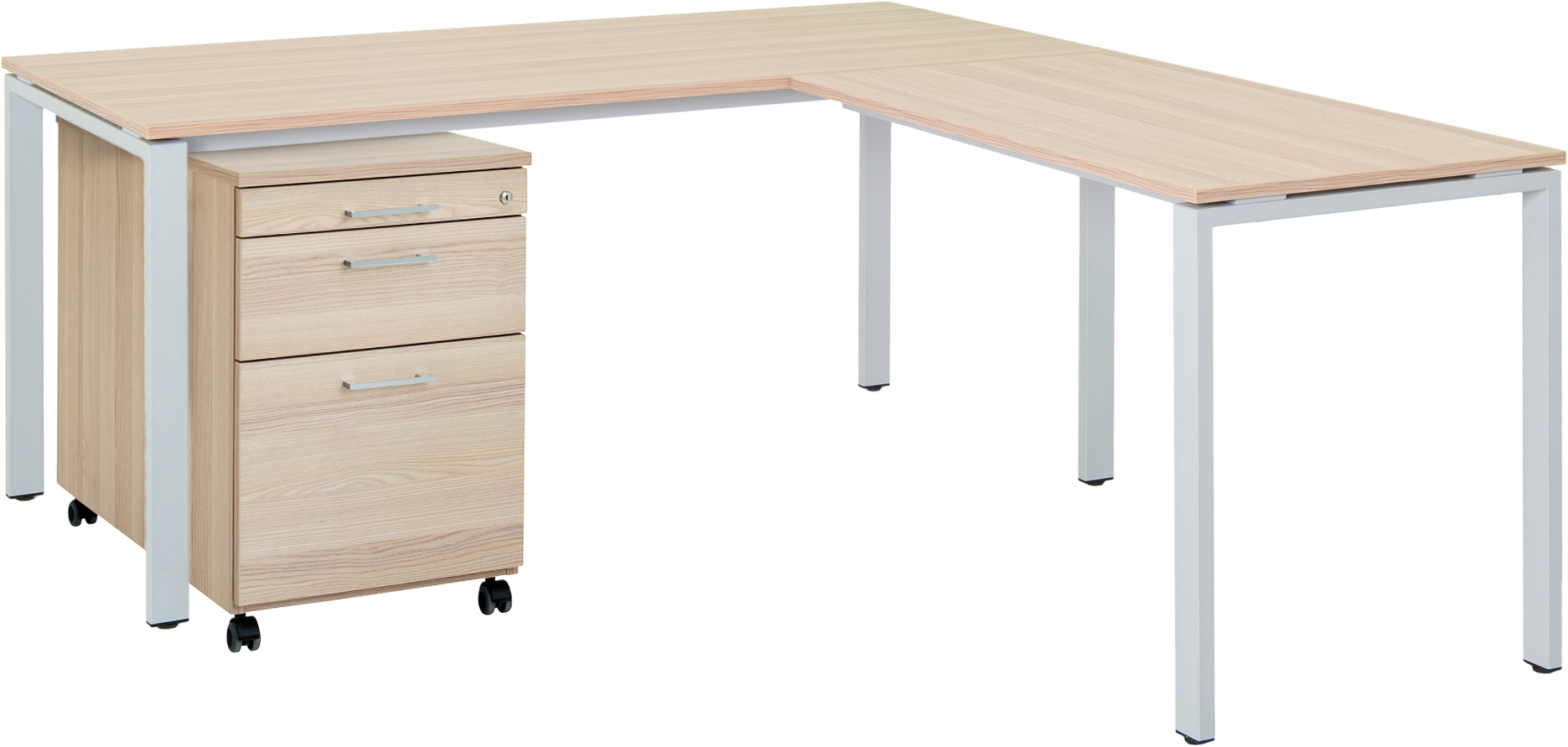 Karl Omlin Schreibtisch mit Rollcontainer Color Fun Holzfarbig | Schubiger Möbel