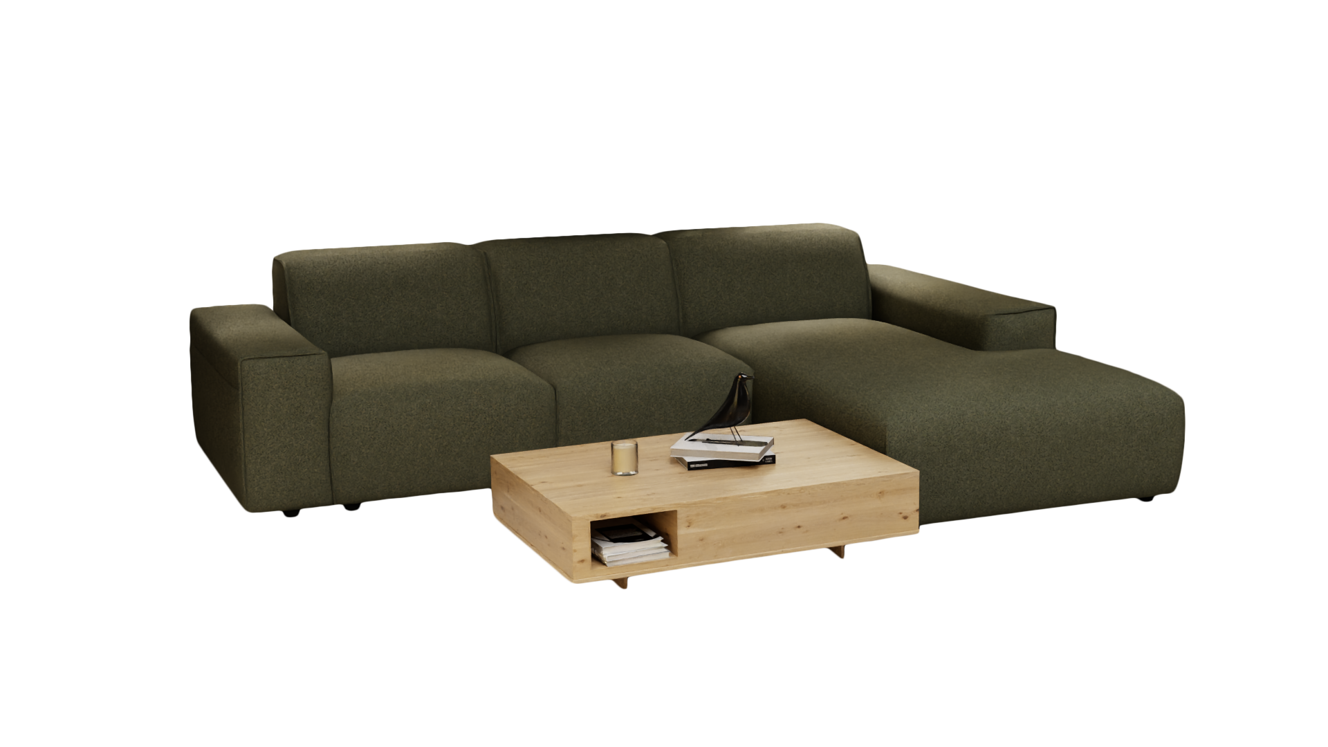 Ecksofa #1 Venus rechts - UrbanDesign / Farbe: Moos / Bezugsmaterial: Stoff