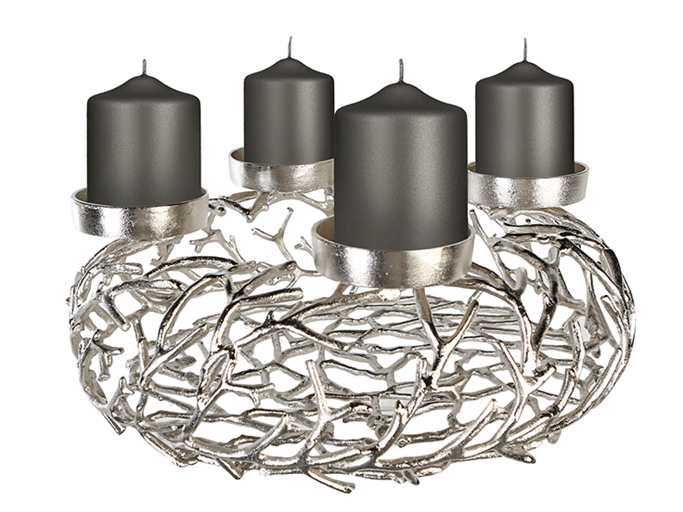 Gilde Adventskranz Twigs Antik Silber  H: 20 cm Grau | Schubiger Möbel