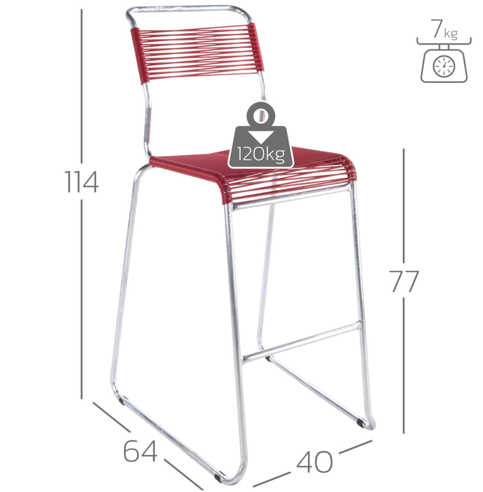 Bar-Kufen-Spaghettistuhl Säntis Feuerverzinkt von Schaffner / Farbe: Alusilber / Grösse: 40 x 64 cm