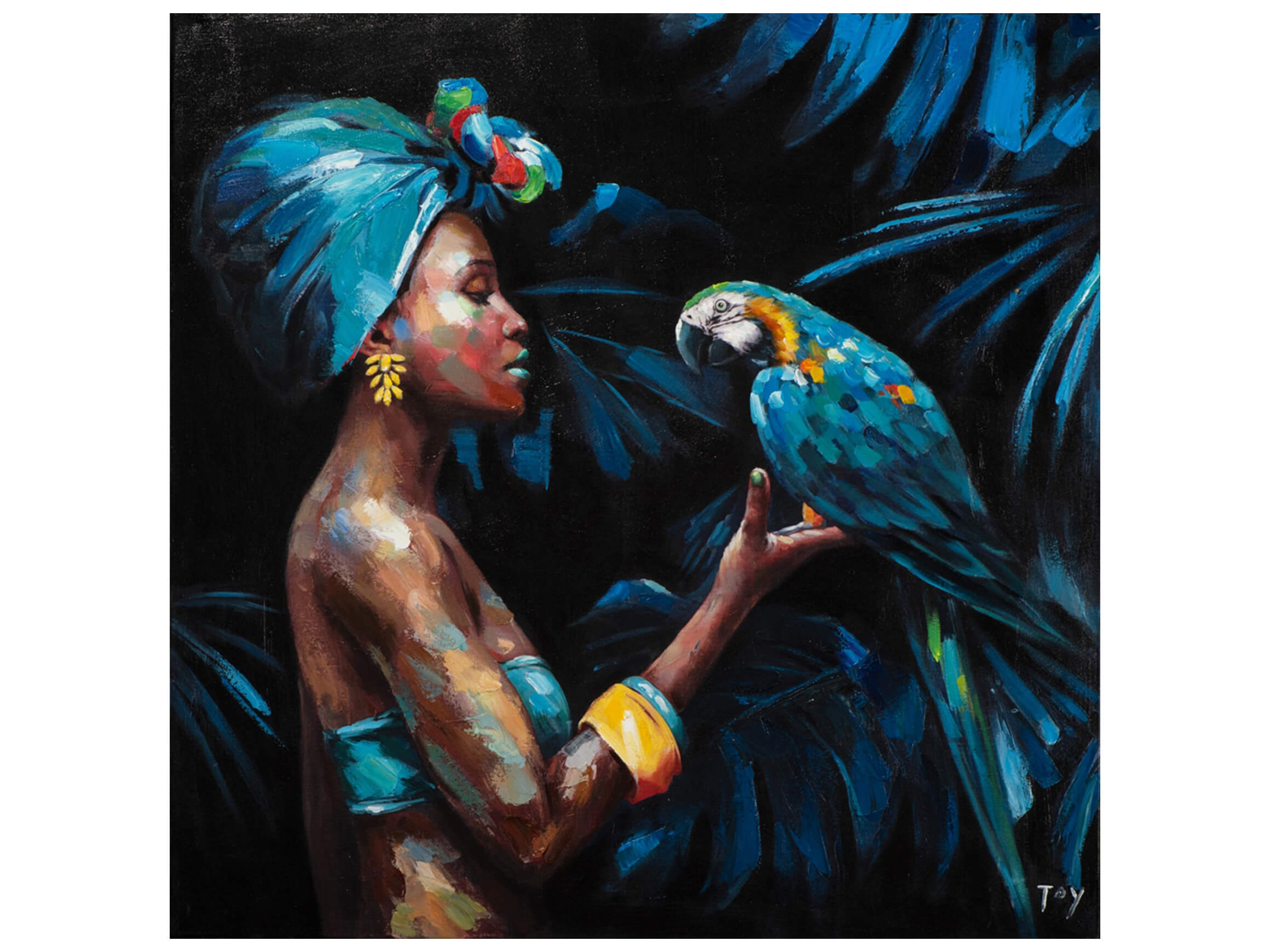 image LAND Bild Schönheit mit Blauem Papagei Blau | Schubiger Möbel