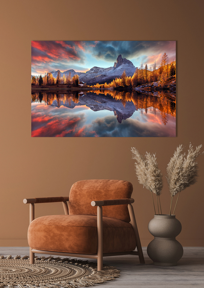 Acrylglasbild-Spiegelnde Berge im Sonnenaufgang-image LAND
