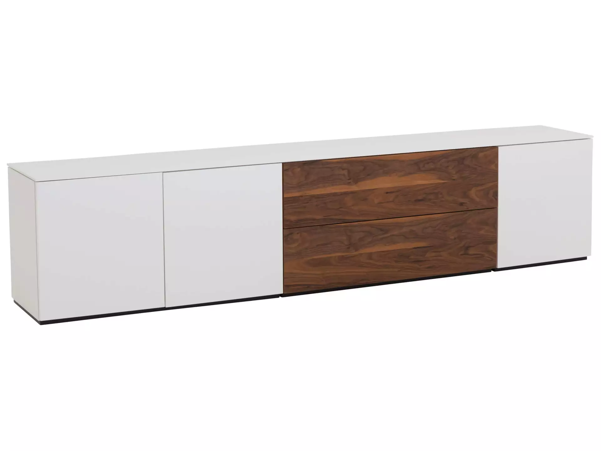 Sideboard Timber, Weiss, Schublade Nussbaum, b 250 cm t 42 cm h 56 cm