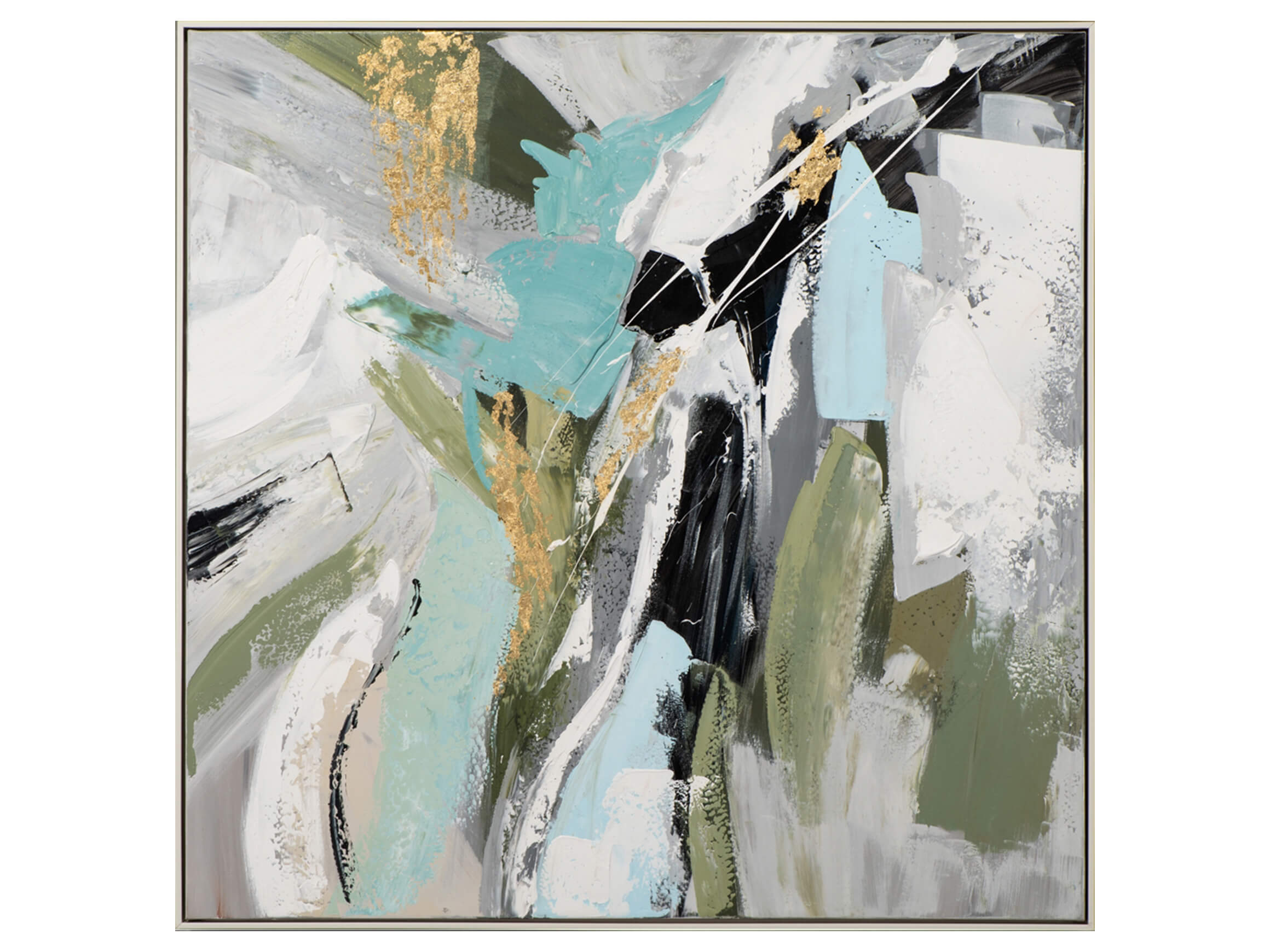 Bild mit Rahmen Abstrakt in Grünblau Tönen image LAND