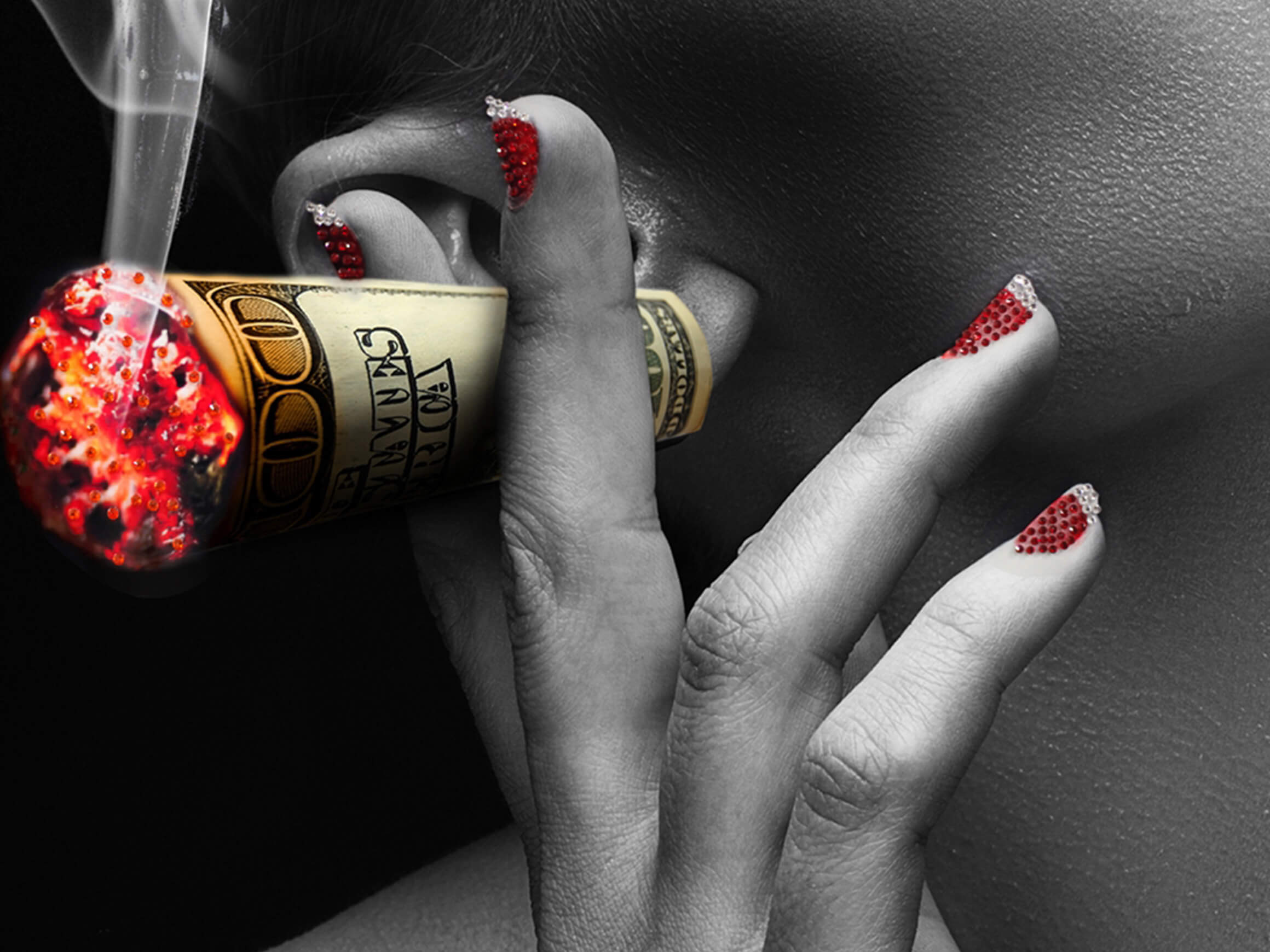 Digitaldruck auf Glas Rauchende Schönheit mit Roten Lippen image LAND