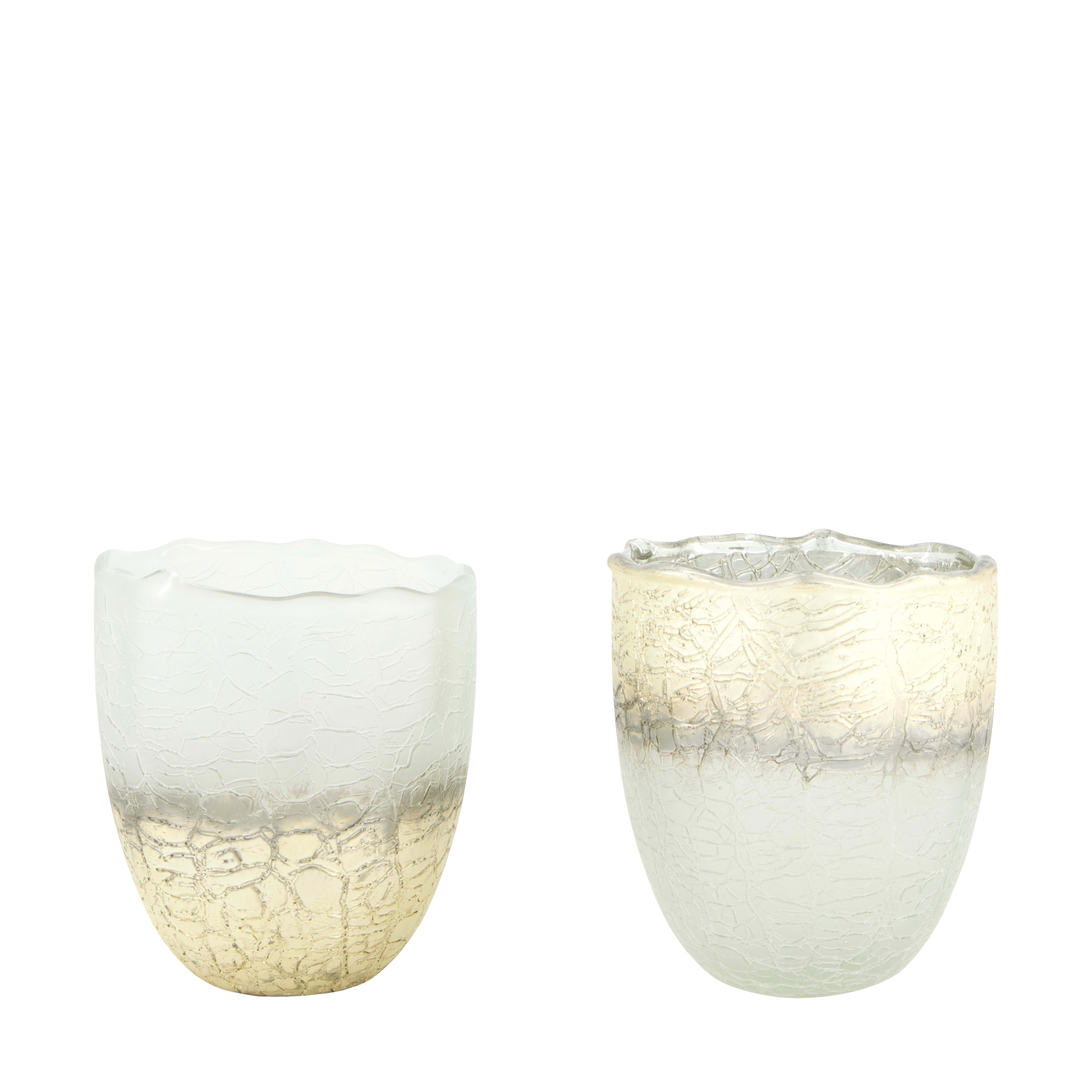 Windlicht Glas, Weiss-Gold H: 10 cm Decofinder