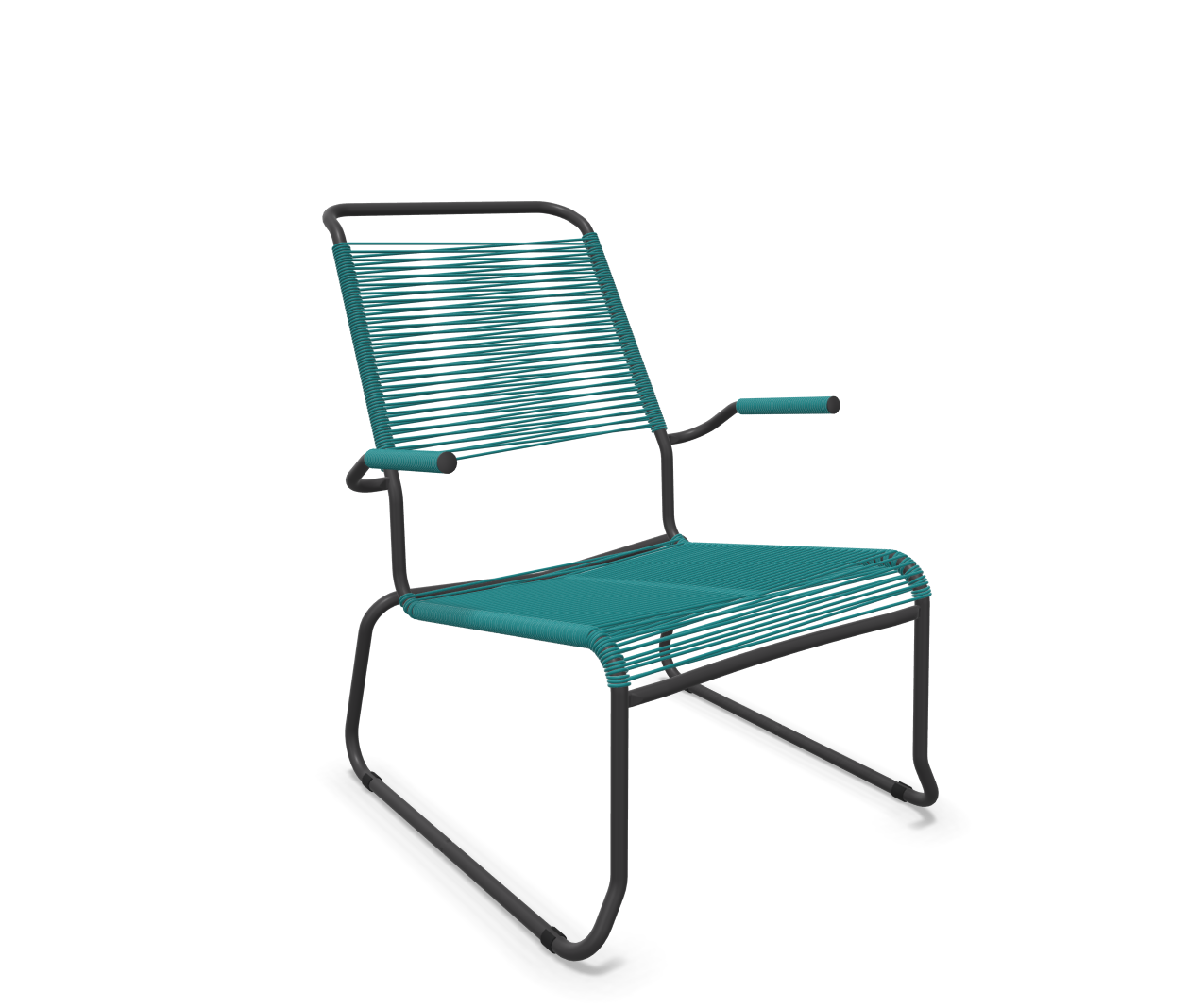 Kufen-Spaghetti-Lounger Säntis mit Lehne / Hochlehner von Schaffner / Farbe: Kaliblau / Grösse: 68 x 85 cm