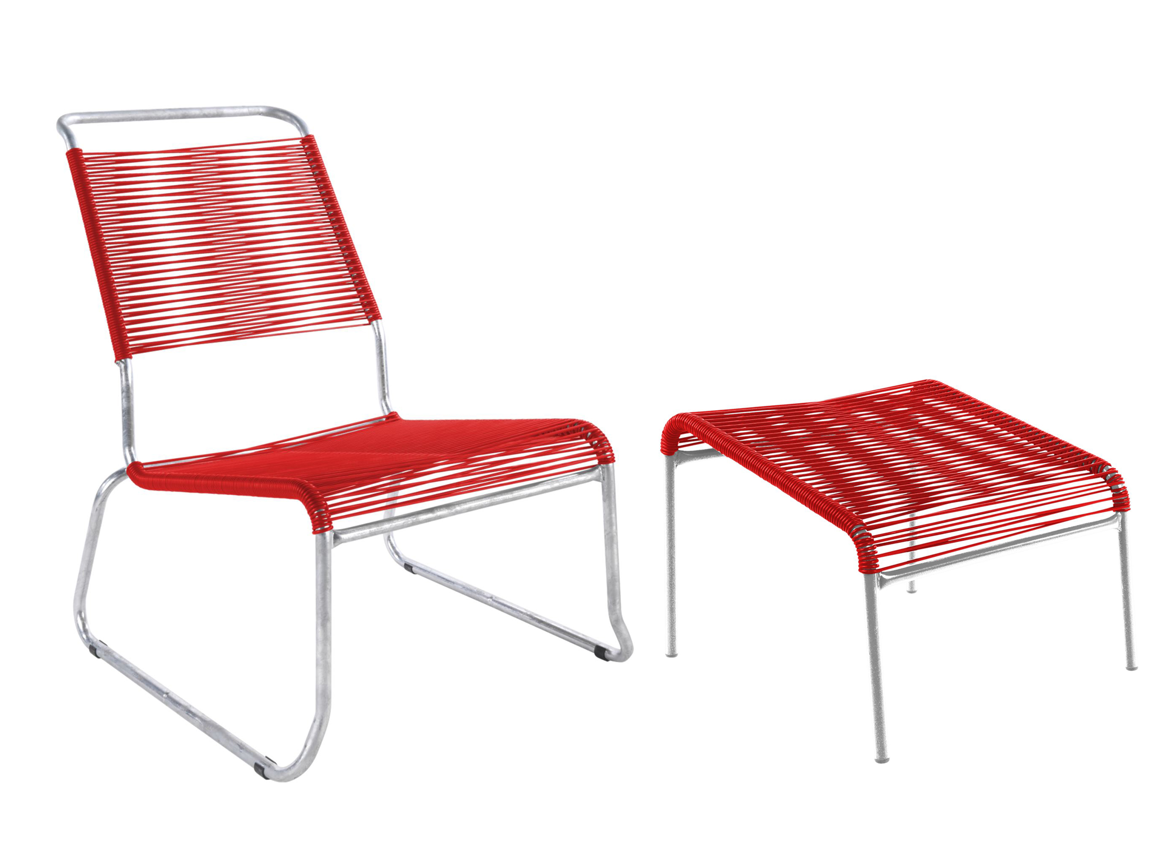Spaghetti-Kufen-Lounger-Hochlehner + Hocker Säntis Feuerverzinkt von Schaffner / Farbe: Rot / Grösse: 54 x 84 cm