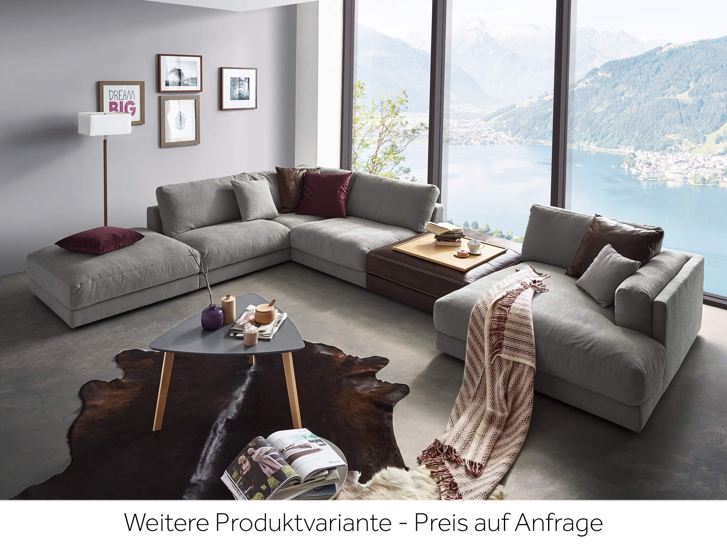 Ecksofa Larry Basic Candy / Farbe: Elephant / Bezugsmaterial: Leder Basic