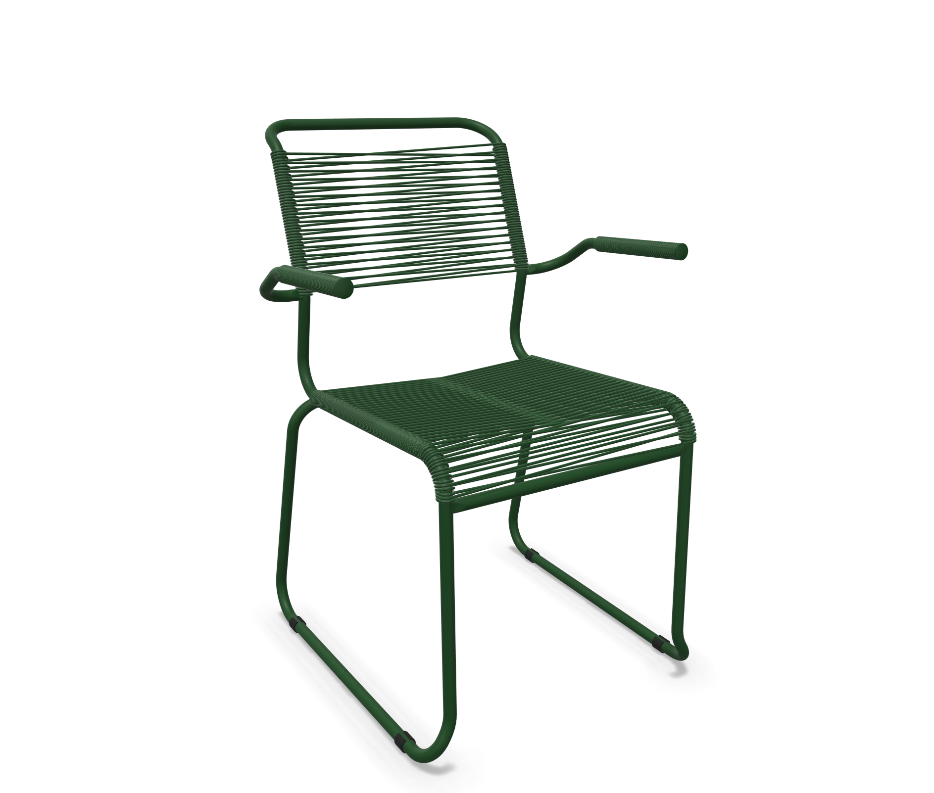 Kufen-Spaghetti-Stuhl Säntis mit Lehne von Schaffner / Farbe: Tannengrün / Grösse: 60 x 61 cm