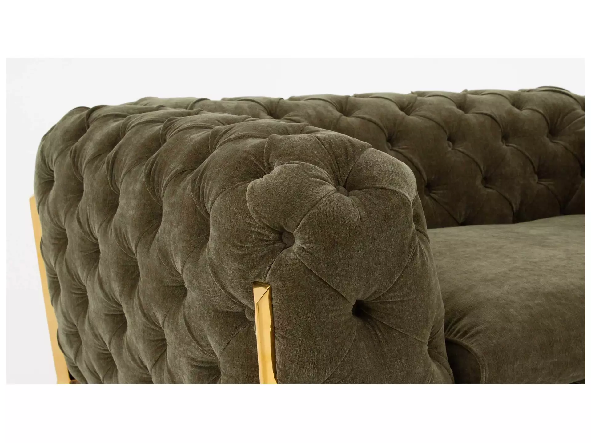 Sofa Berkley, Stoff Grün, 2-Sitzer, Metallfüsse Gold, 146x96x67 cm